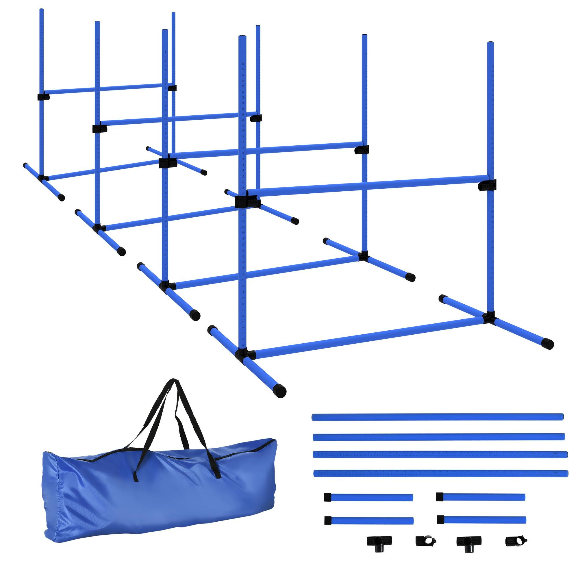 Blue Adjustable Dog Jumps, Four-Piece Agility Training Set