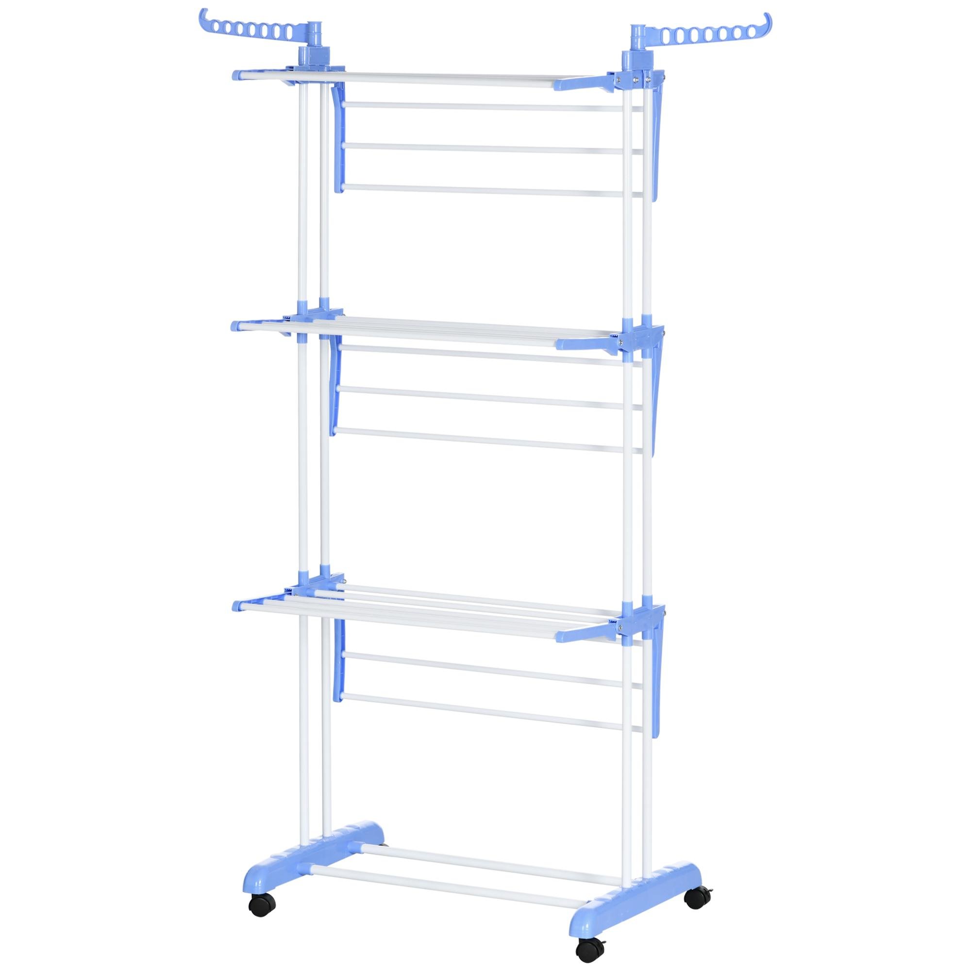Blue 4 Tier Drying Rack with Foldable Wings for Home