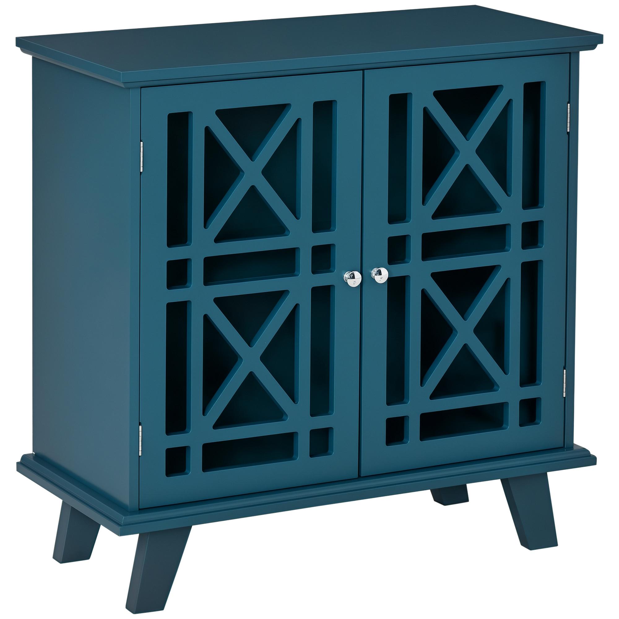Blue Fretwork Storage Cabinet with Ventilated Doors, 31 in