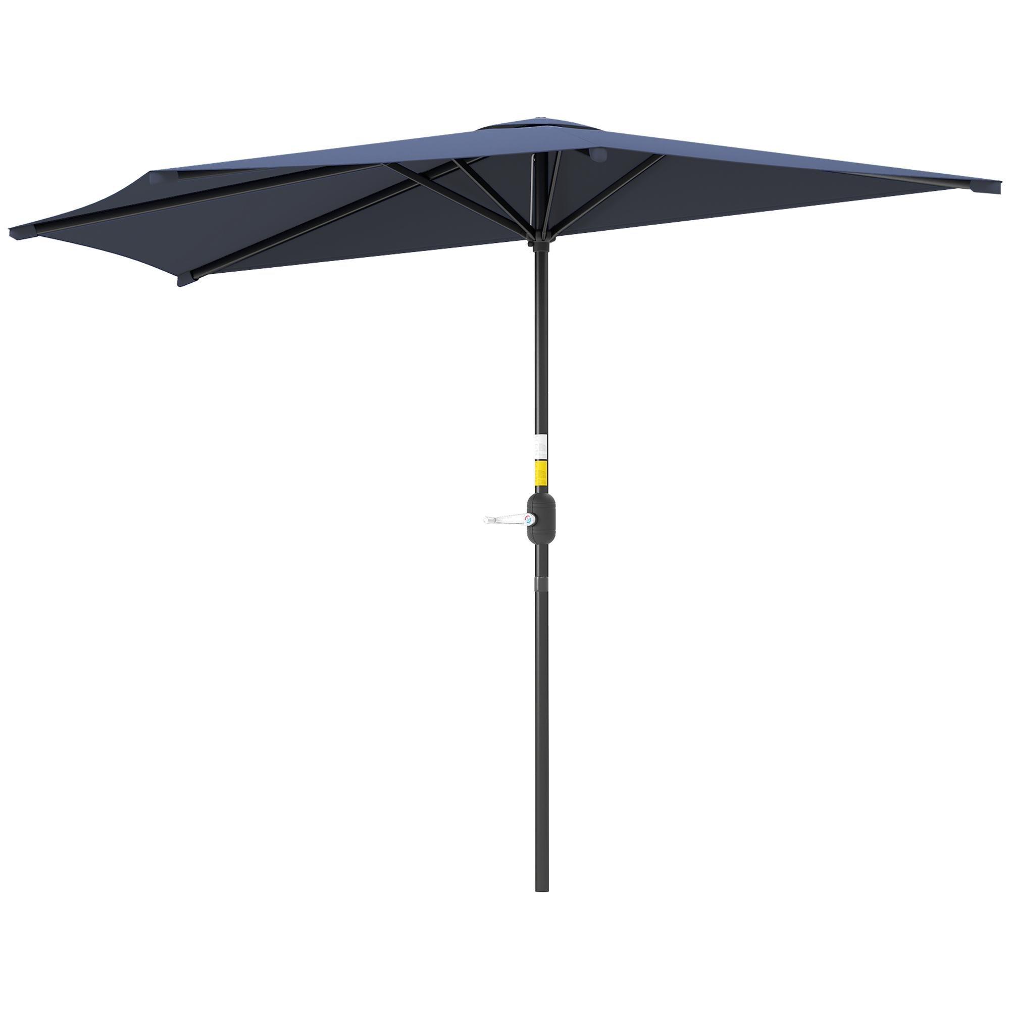 Blue Half Round Patio Parasol with Crank Handle, 9.6 ft