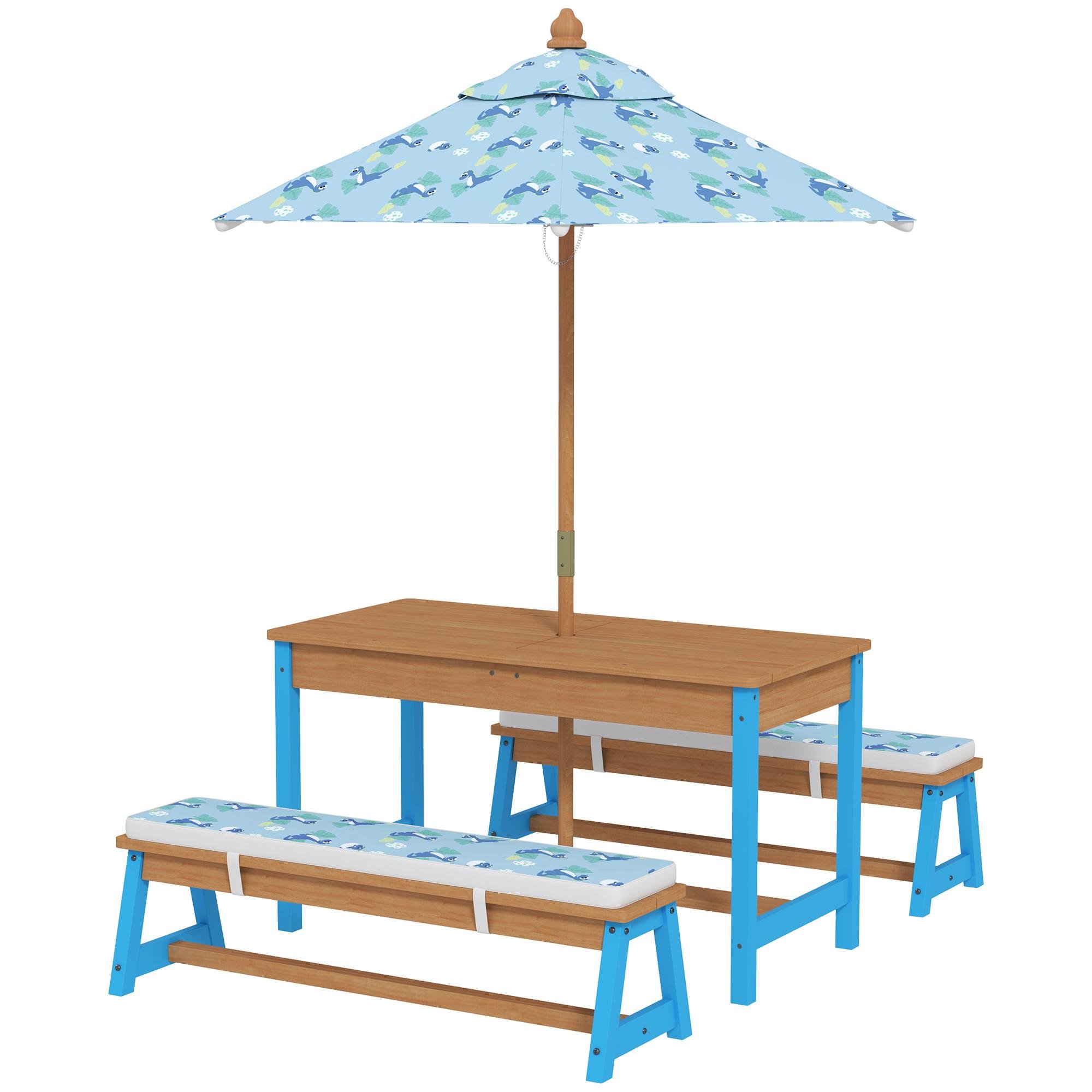 Blue Kids Picnic Table with Removable Umbrella, 89 cm