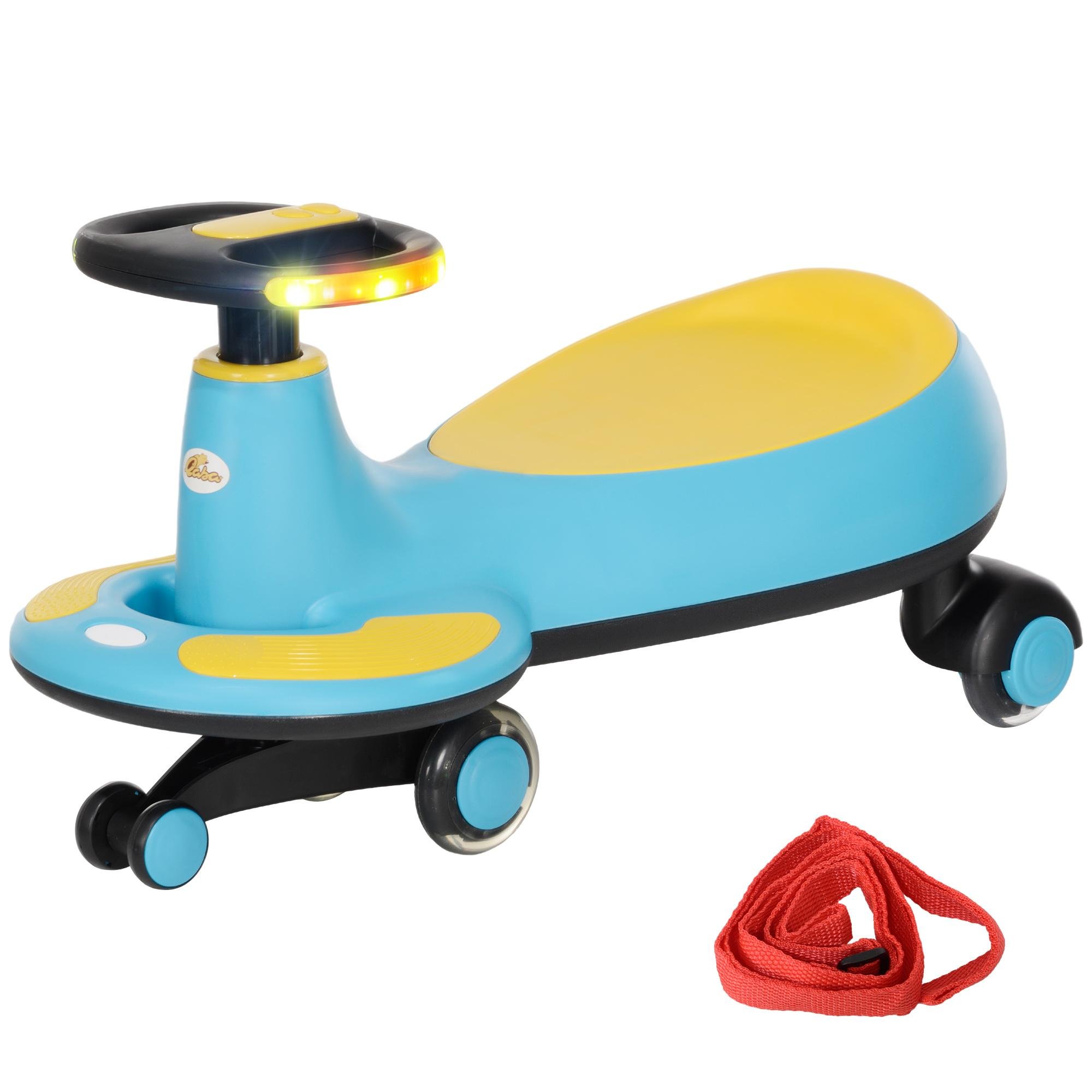 Blue Kids Wiggle Car with Music, Lights and Parent Rope