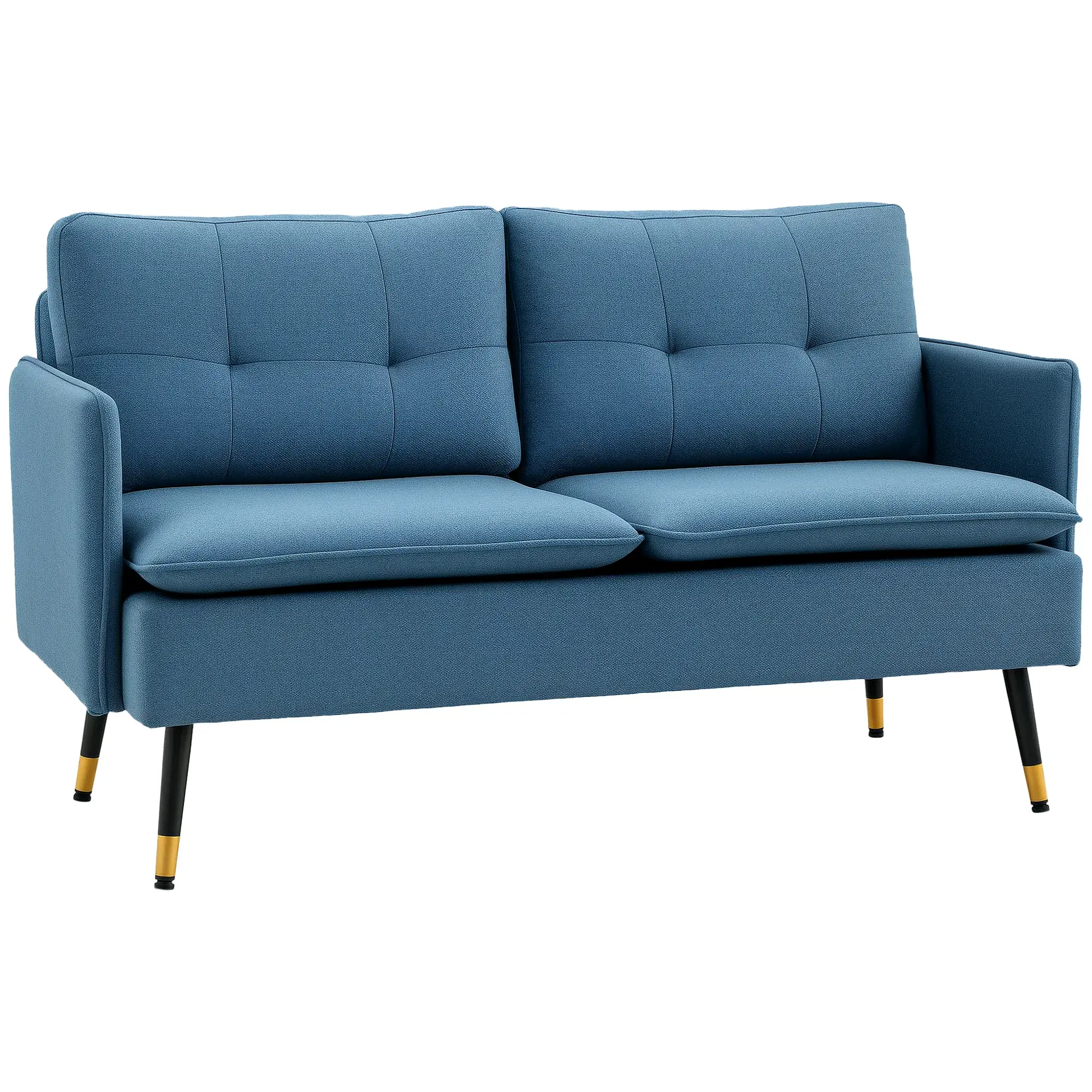 Blue Linen Loveseat with Tufted Back Cushions