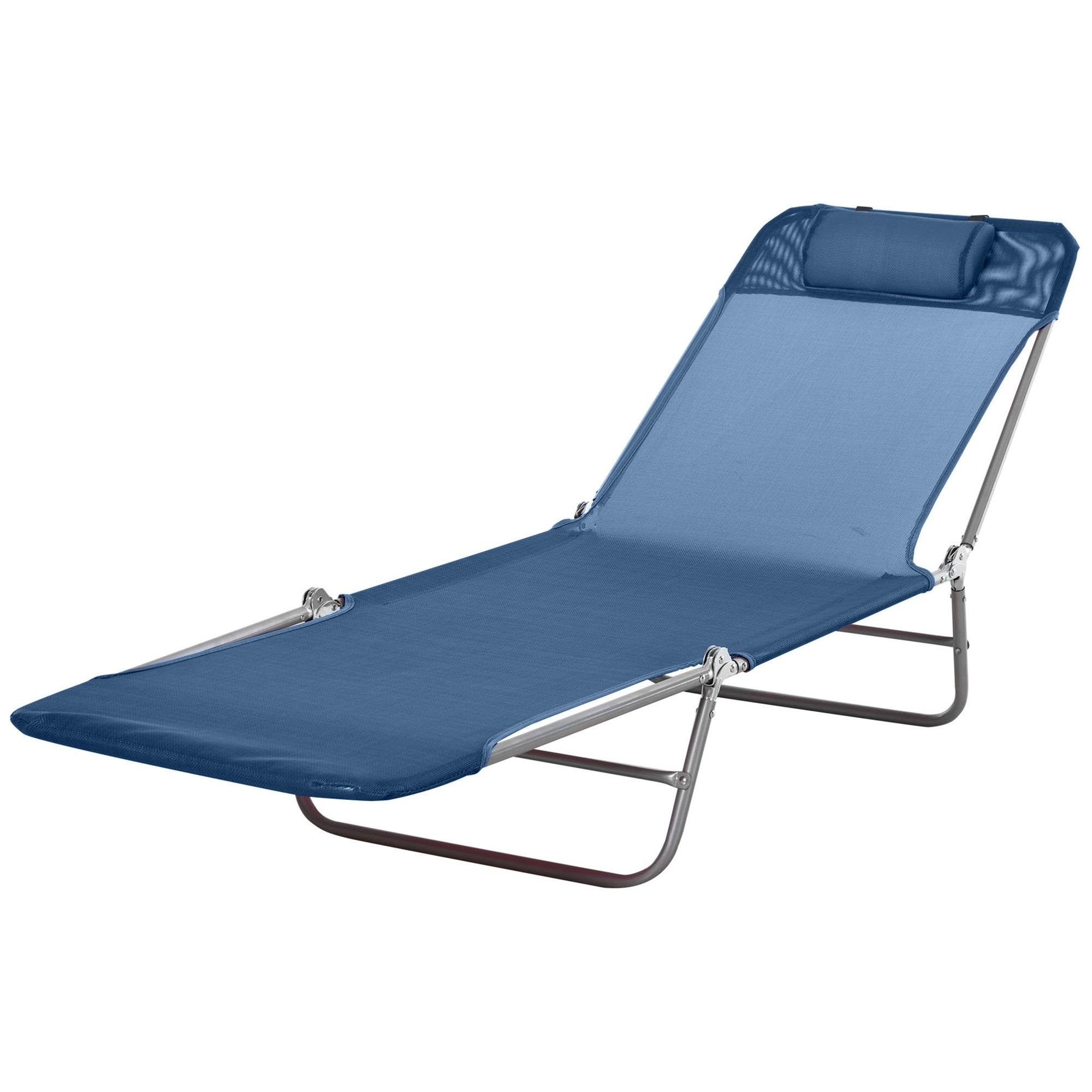 Blue Mesh Sun Lounger, Adjustable Folding Chair for Patio