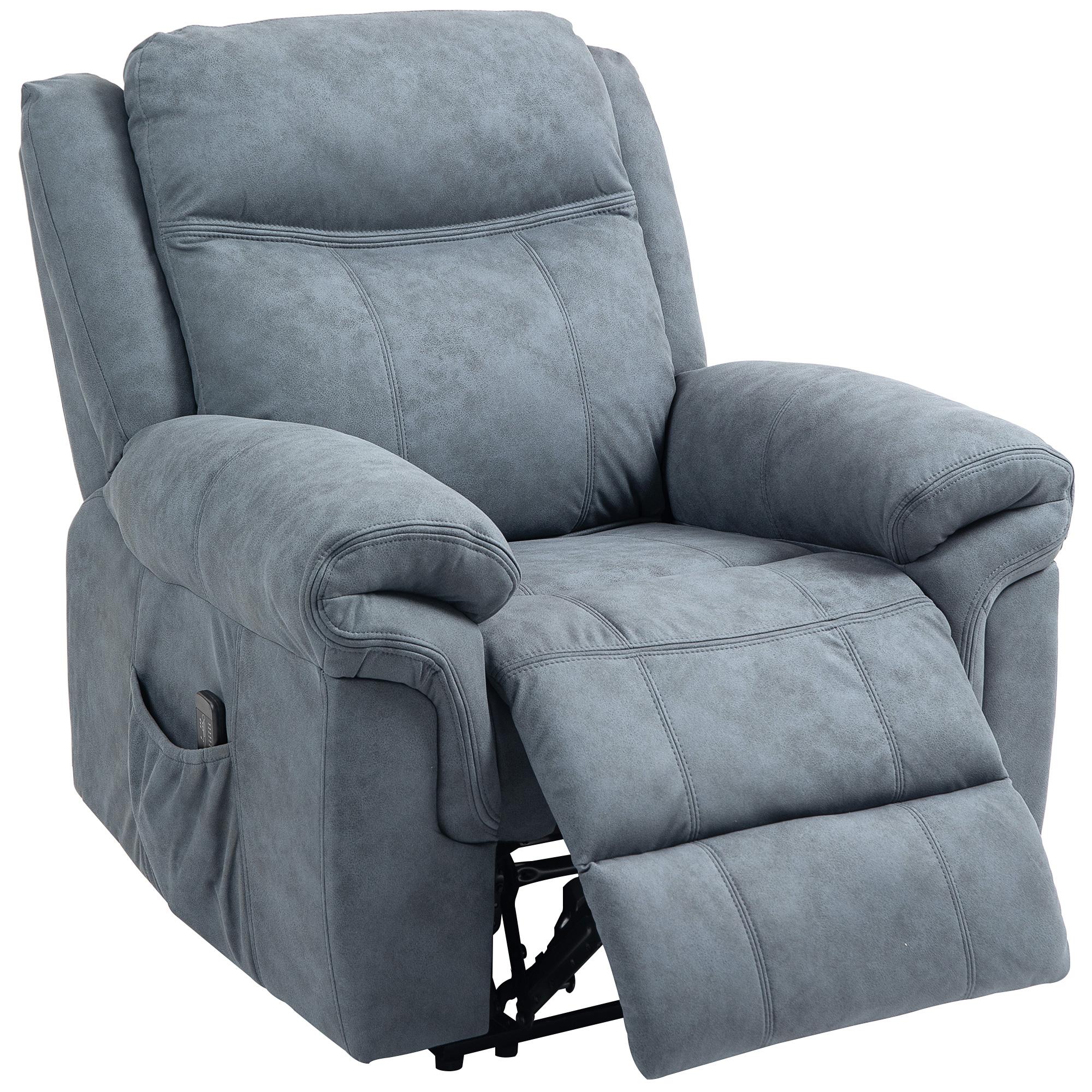 Blue Microfibre Massage Recliner with 135° Manual Recline