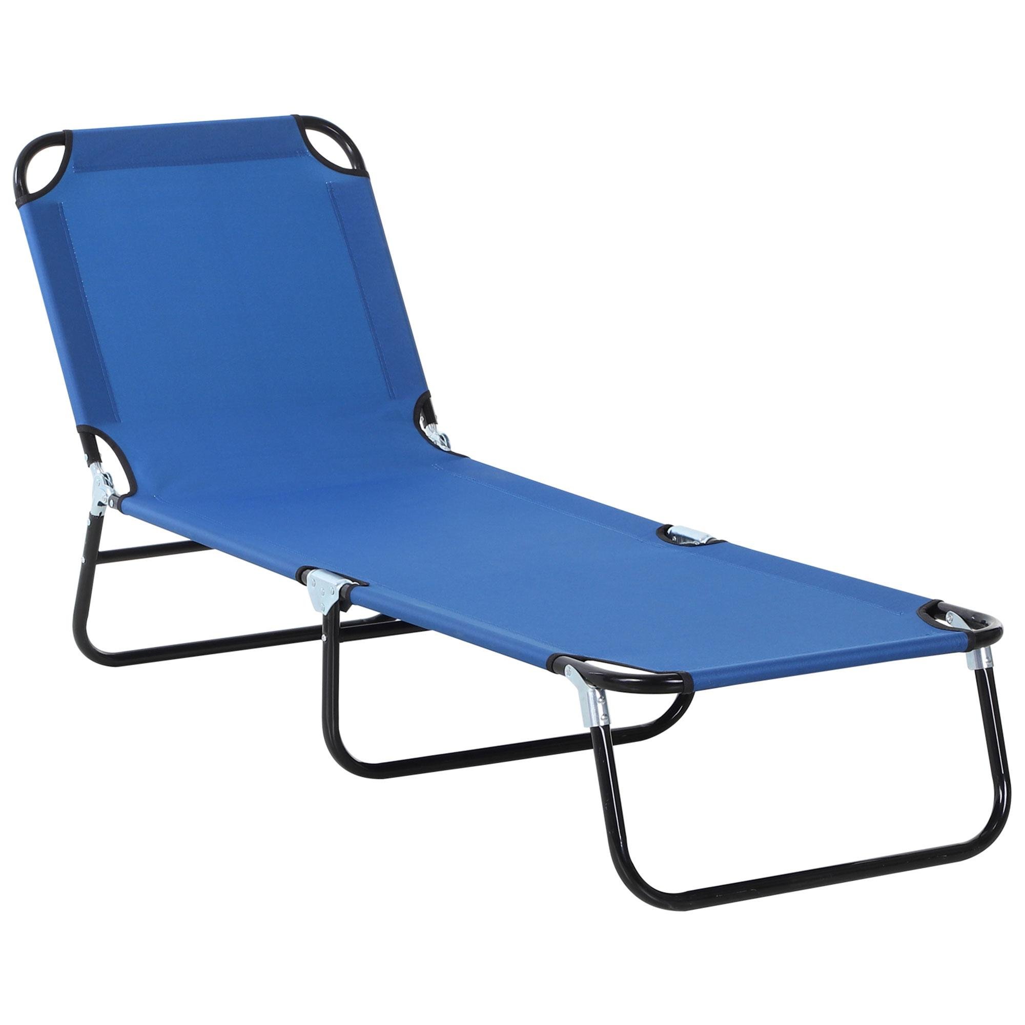 Blue Folding Steel Lounger, 5-Level Reclining, 74-Inch