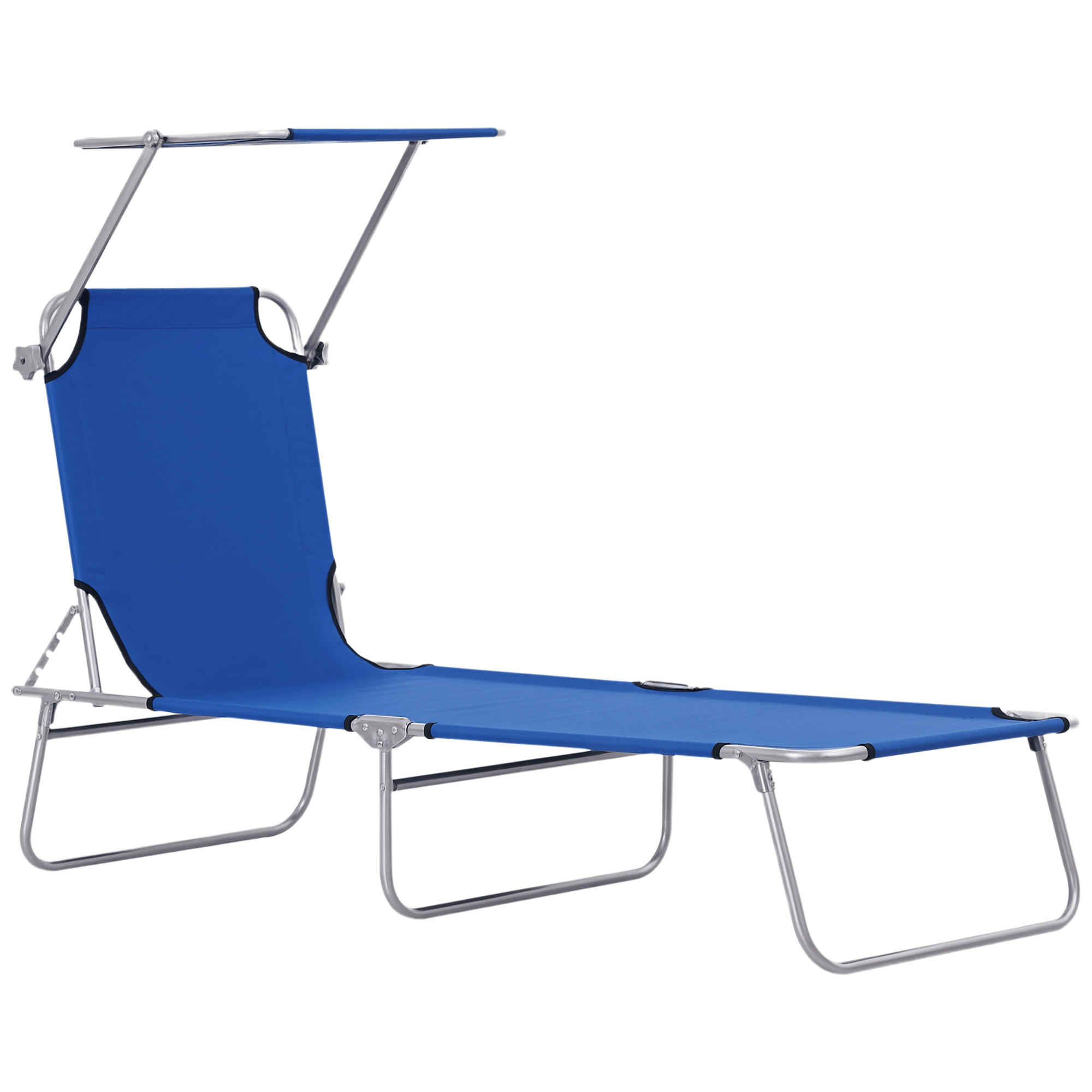 Blue Steel Canopy Lounger, Folding Chaise for Outdoors