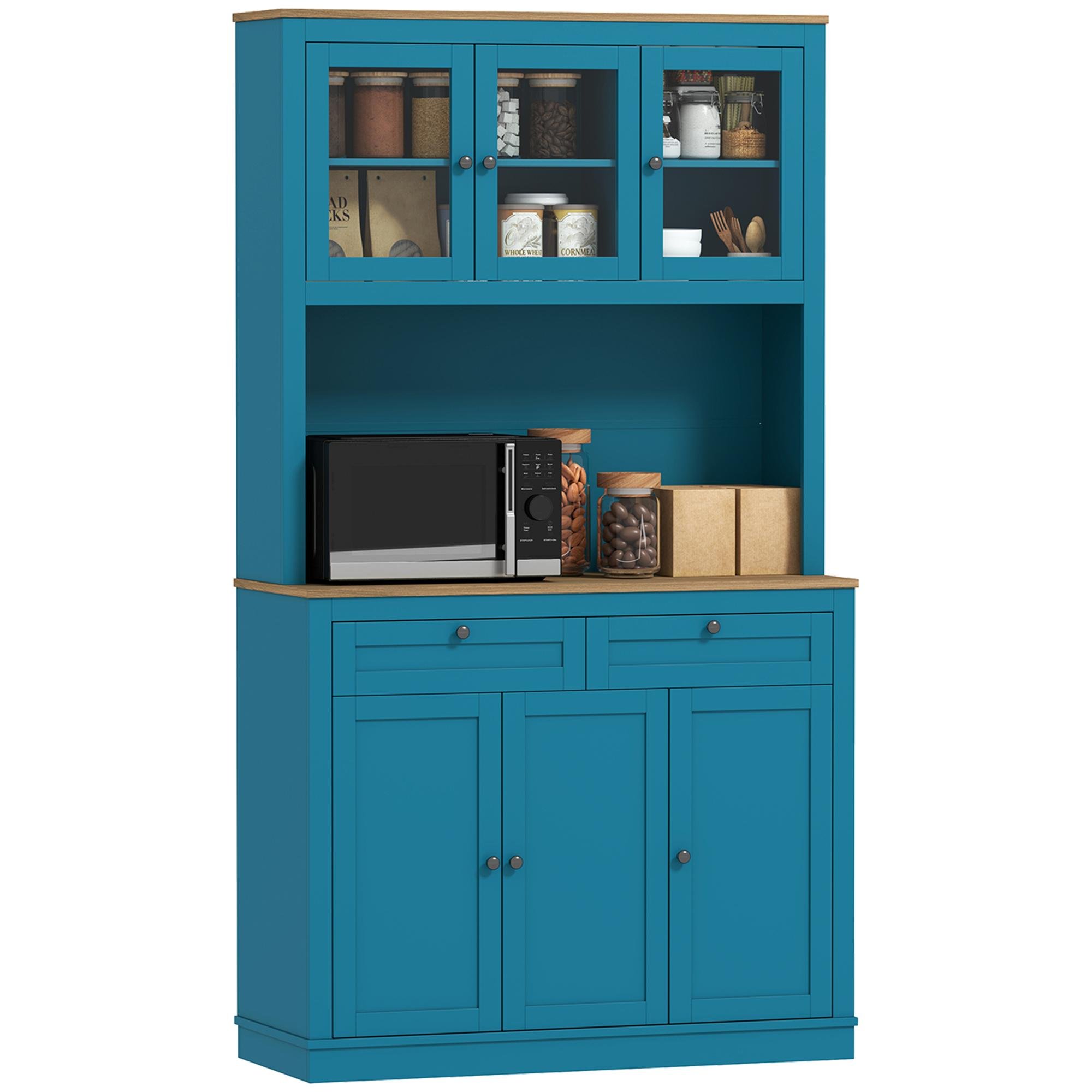 Blue 71 Inch Pantry Hutch with Adjustable Shelves
