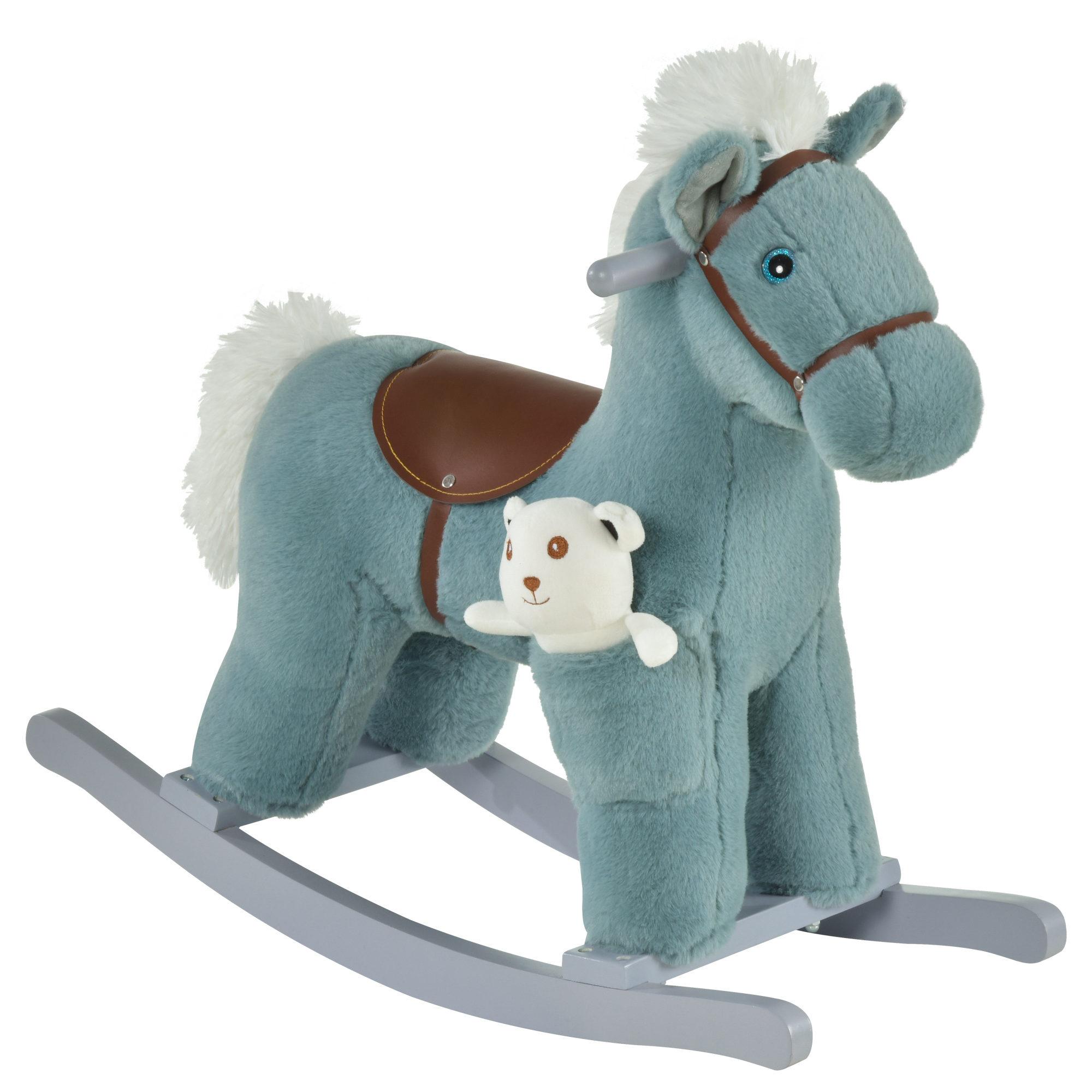 Blue Plush Rocking Horse with Ear-Press Sounds