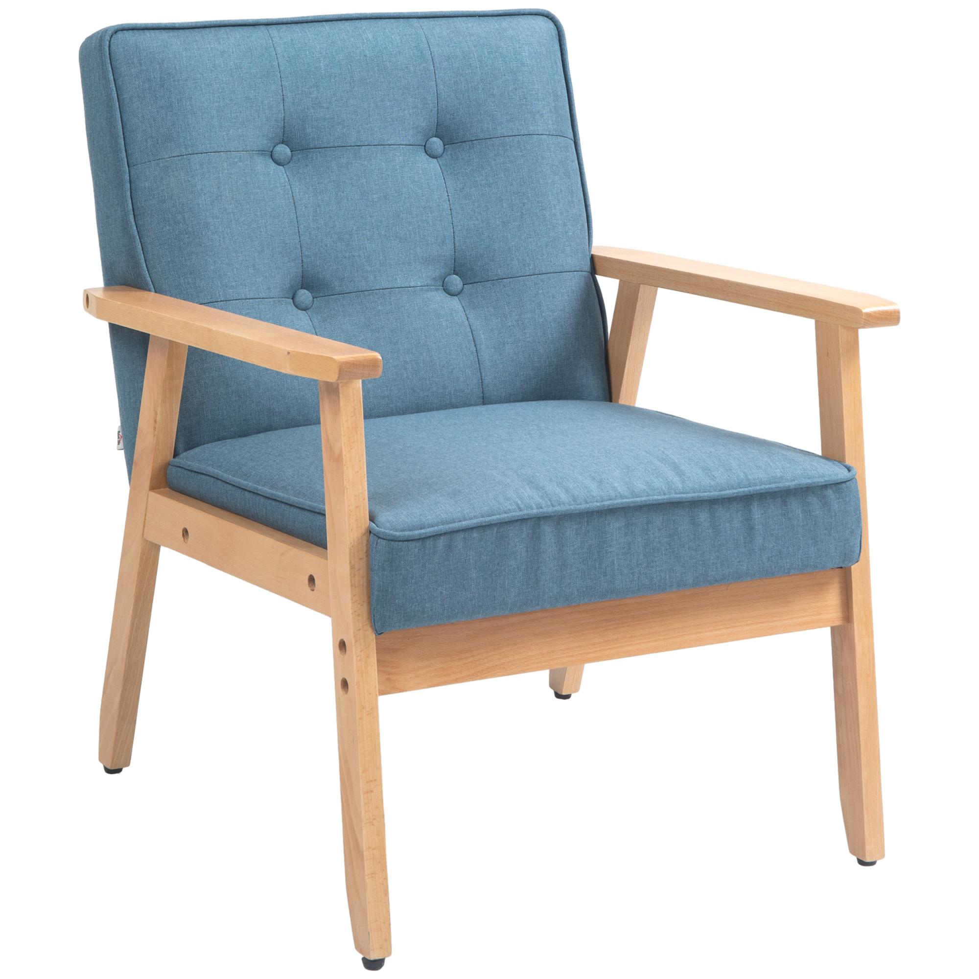 Blue Polyester Retro Armchair with Tufted Back
