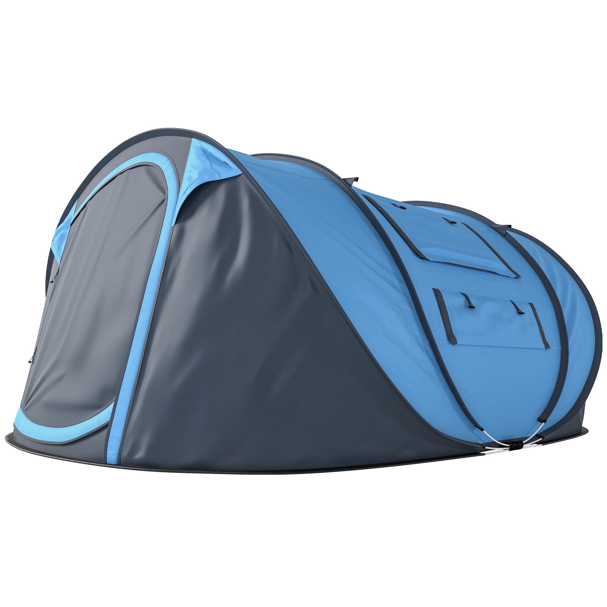 Blue Pop Up Tent with Pre-Assembled Poles for 3 People