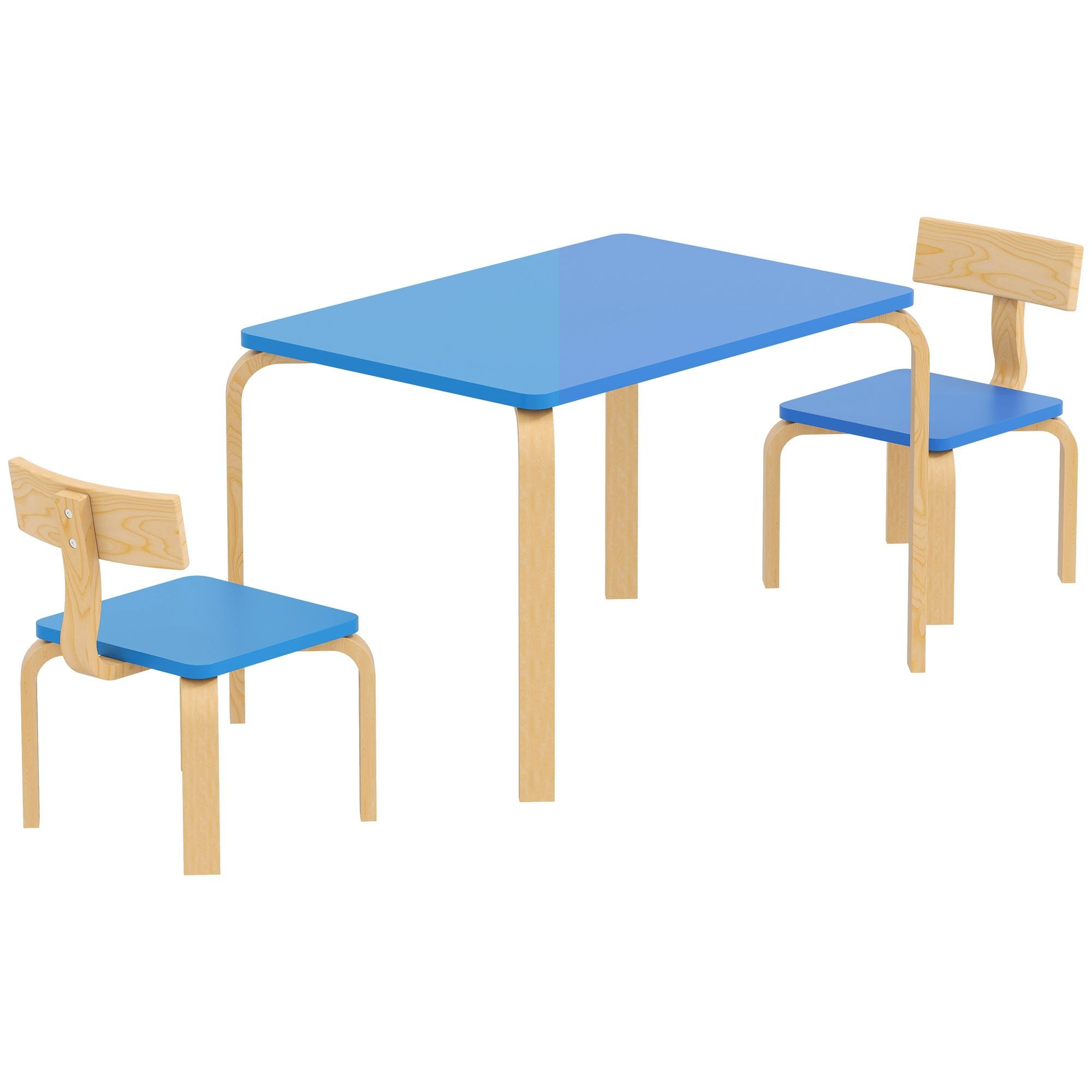 Blue Poplar Kids Table Set with 2 Chairs, 3-Piece