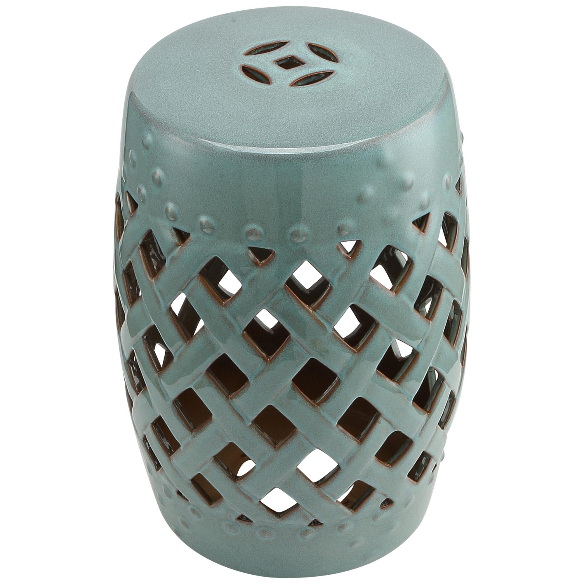Blue Porcelain Stoneware Stool with Lattice Design