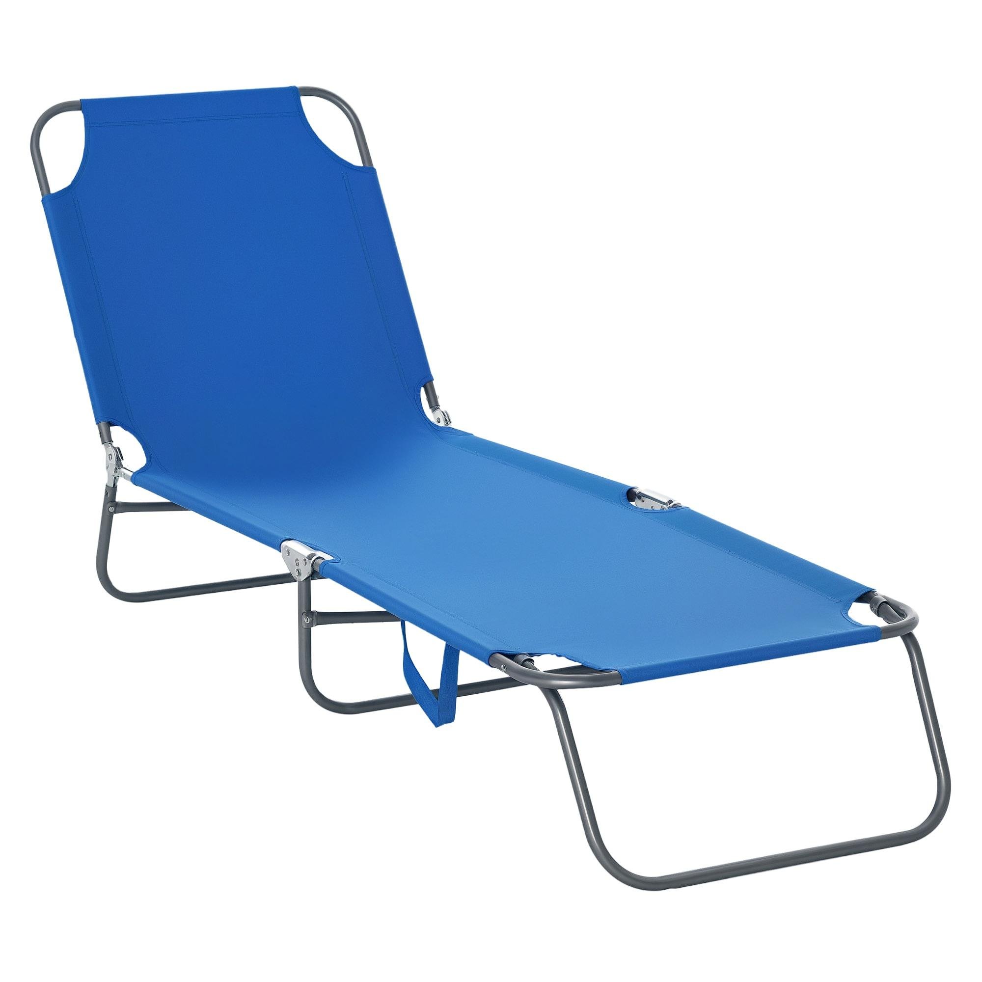 Blue Folding Recliner Lounger, Adjustable Backrest for Beach and Patio