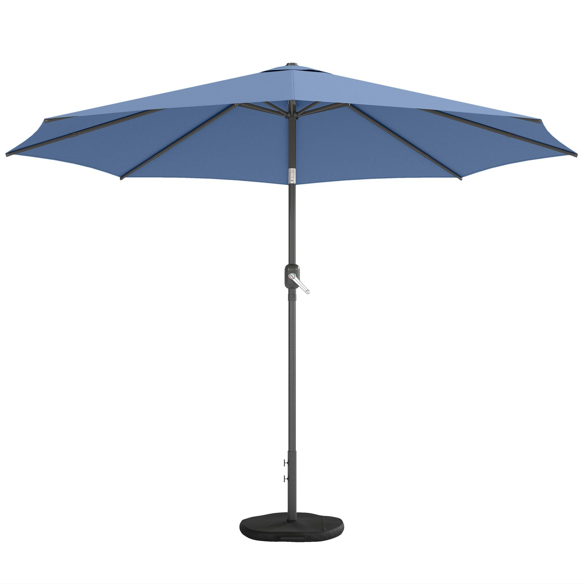 Blue 295 cm Patio Umbrella with Base and Sandbag
