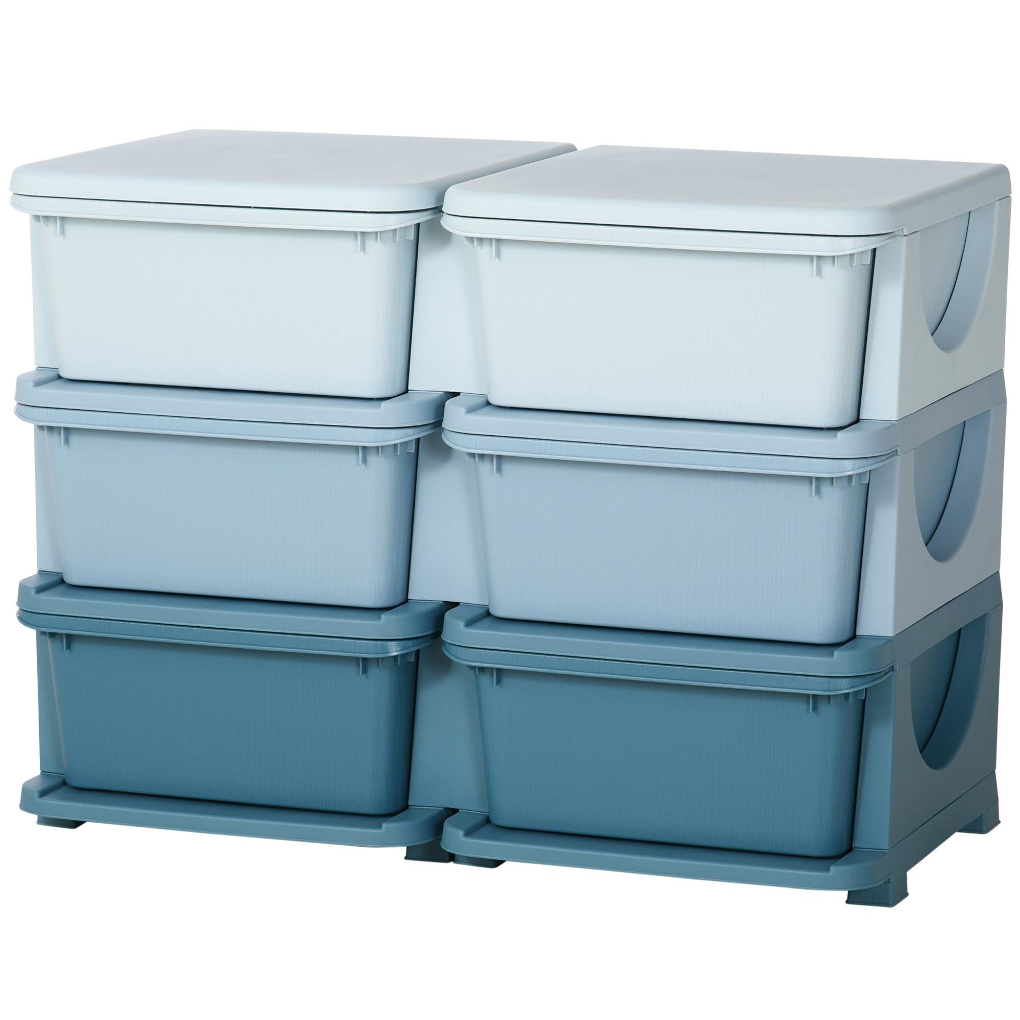 Blue Polypropylene Toy Organizer with 6 Drawers