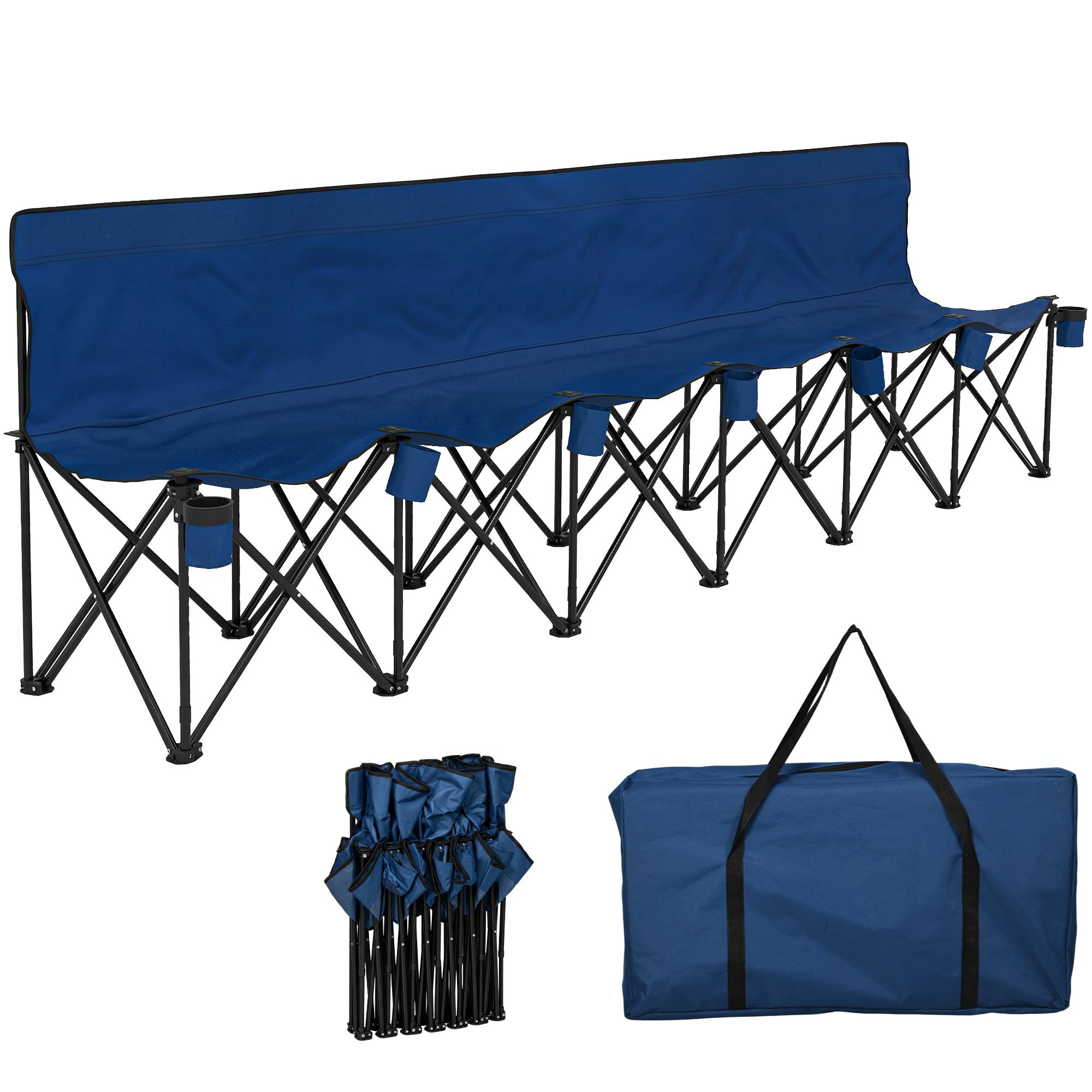 Blue Six-Seat Folding Chair with 7 Cupholders