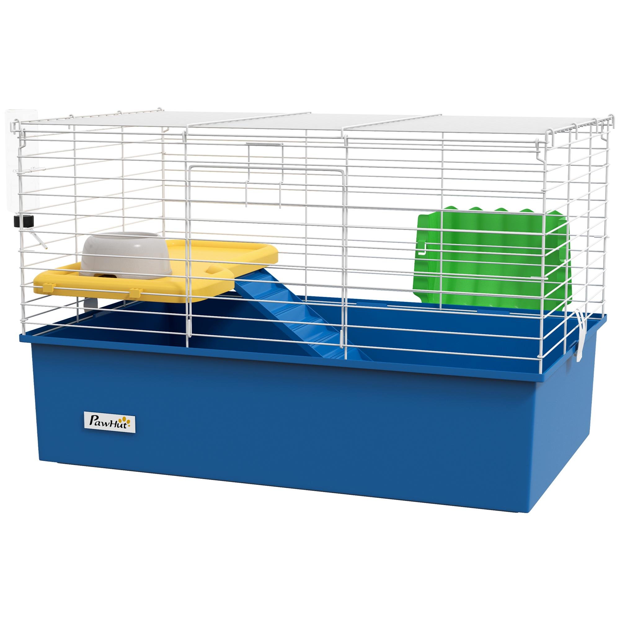Blue Small Animal Cage with Platform, Ramp and Water Bottle