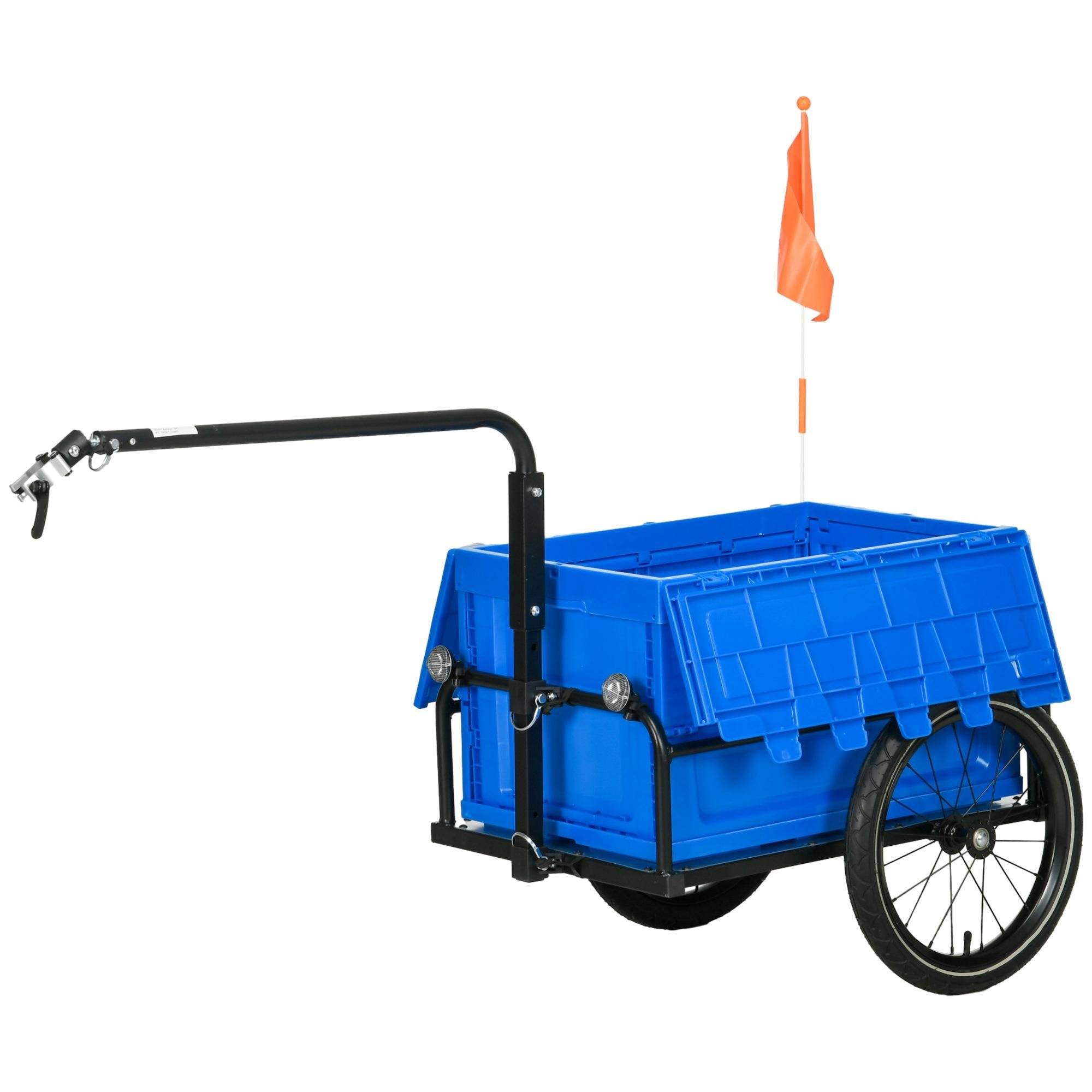 Blue Steel Bike Cargo Trailer with Foldable Storage Box