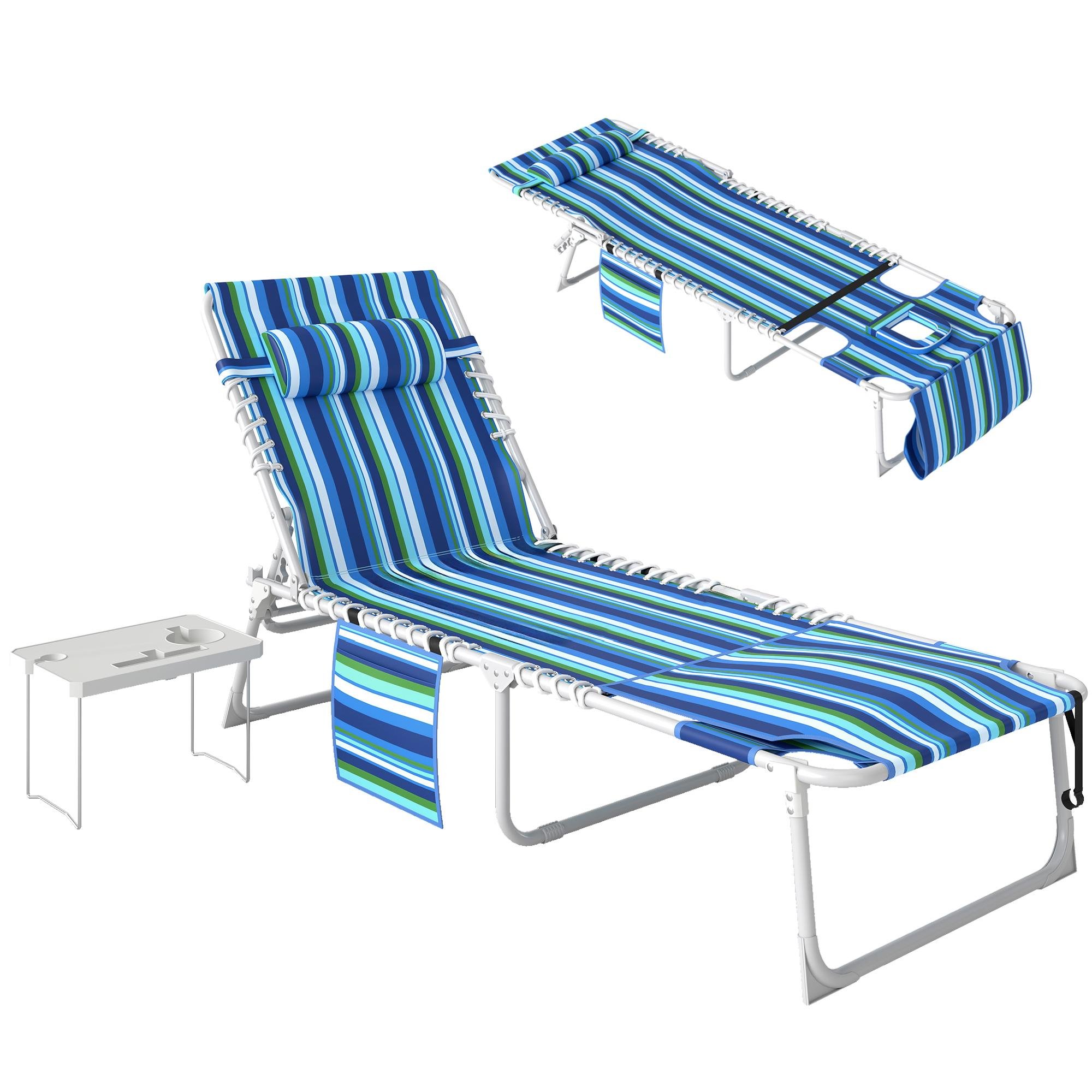 Blue Stripe Side Table Lounger with Face Hole