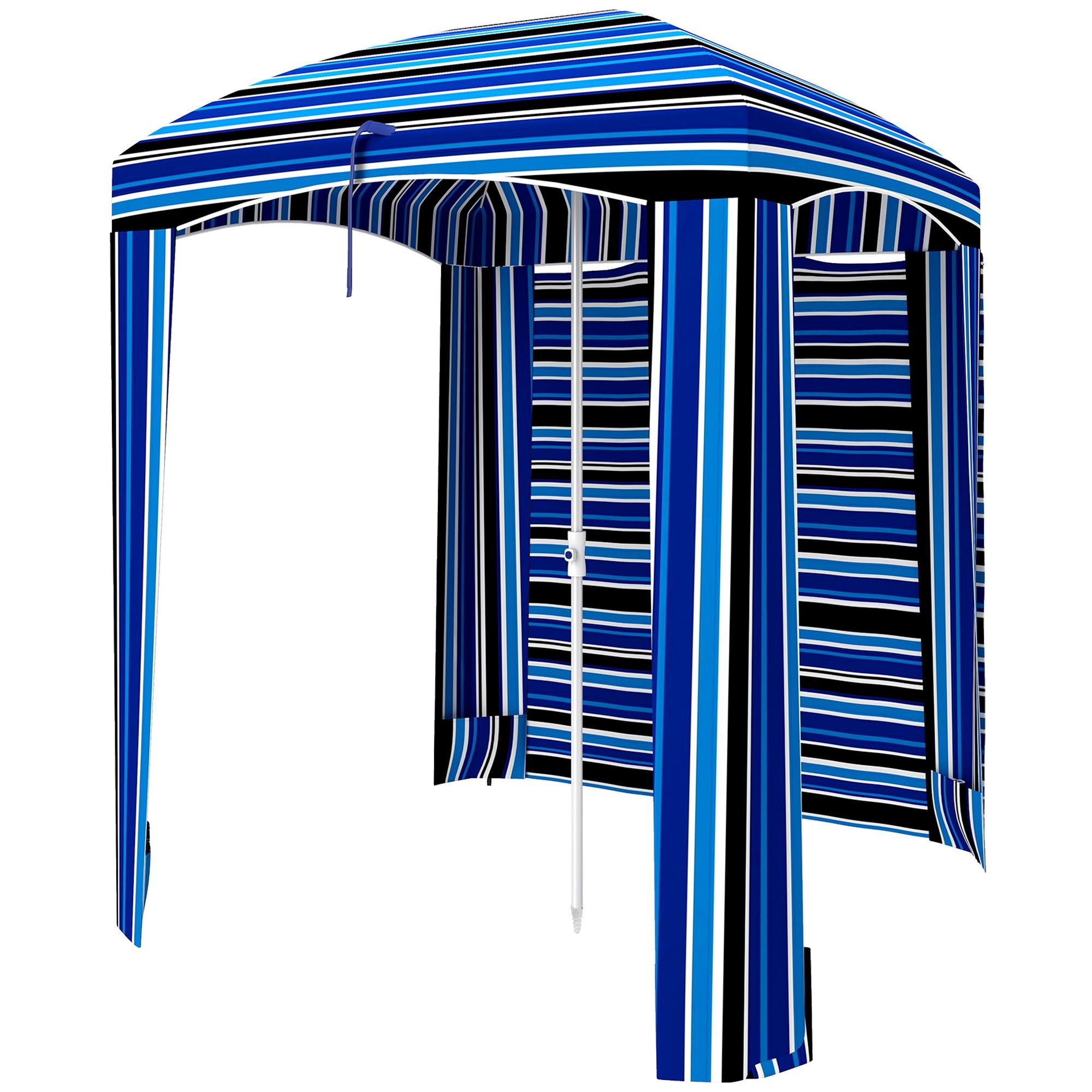 Blue Stripe Cabana Beach Umbrella with Removable Walls, 70.1 in