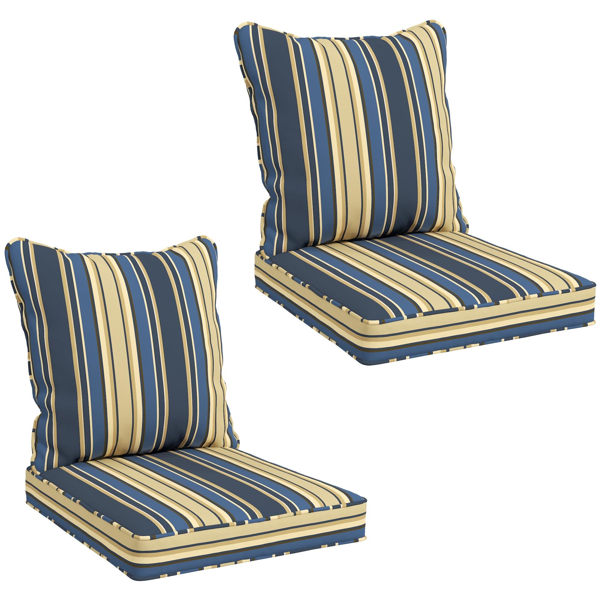 Blue Polyester Chair Cushions with Removable Covers, Set of 2