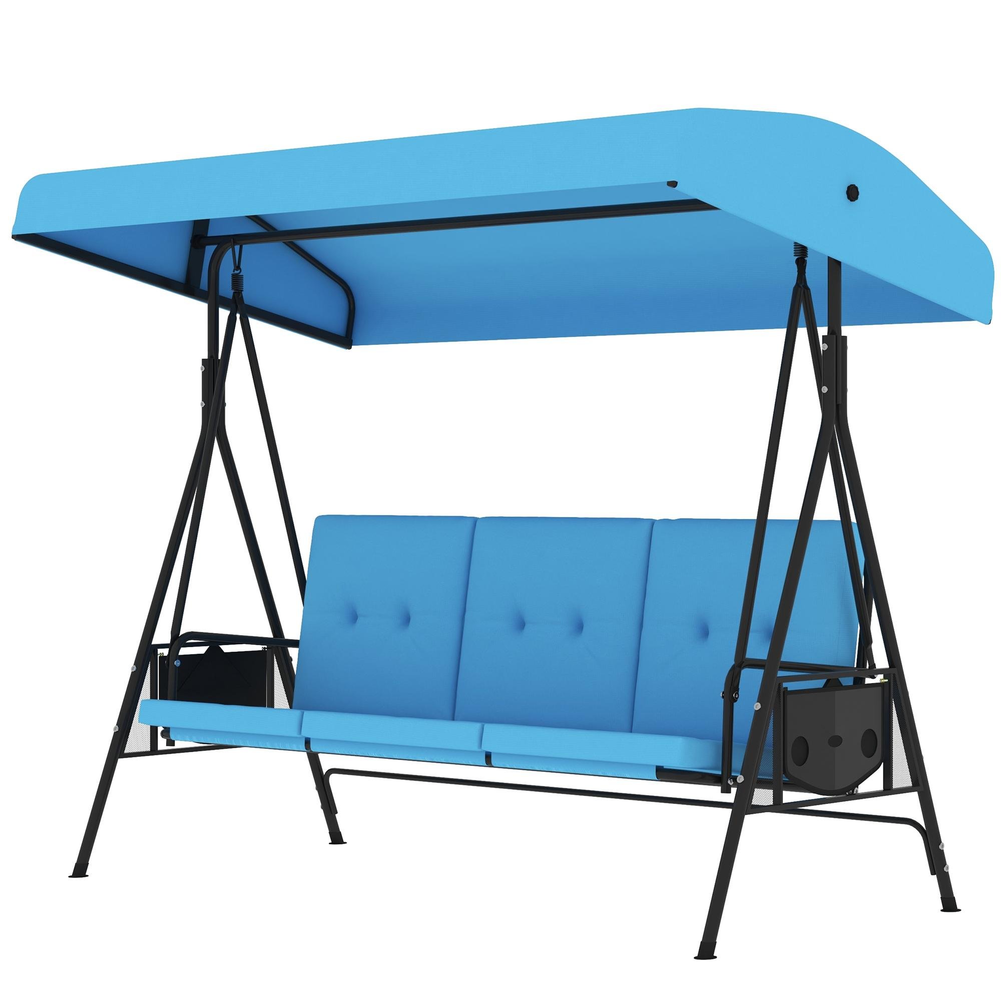 Blue Three Seat Patio Swing with Adjustable Canopy, 52-Inch Seat