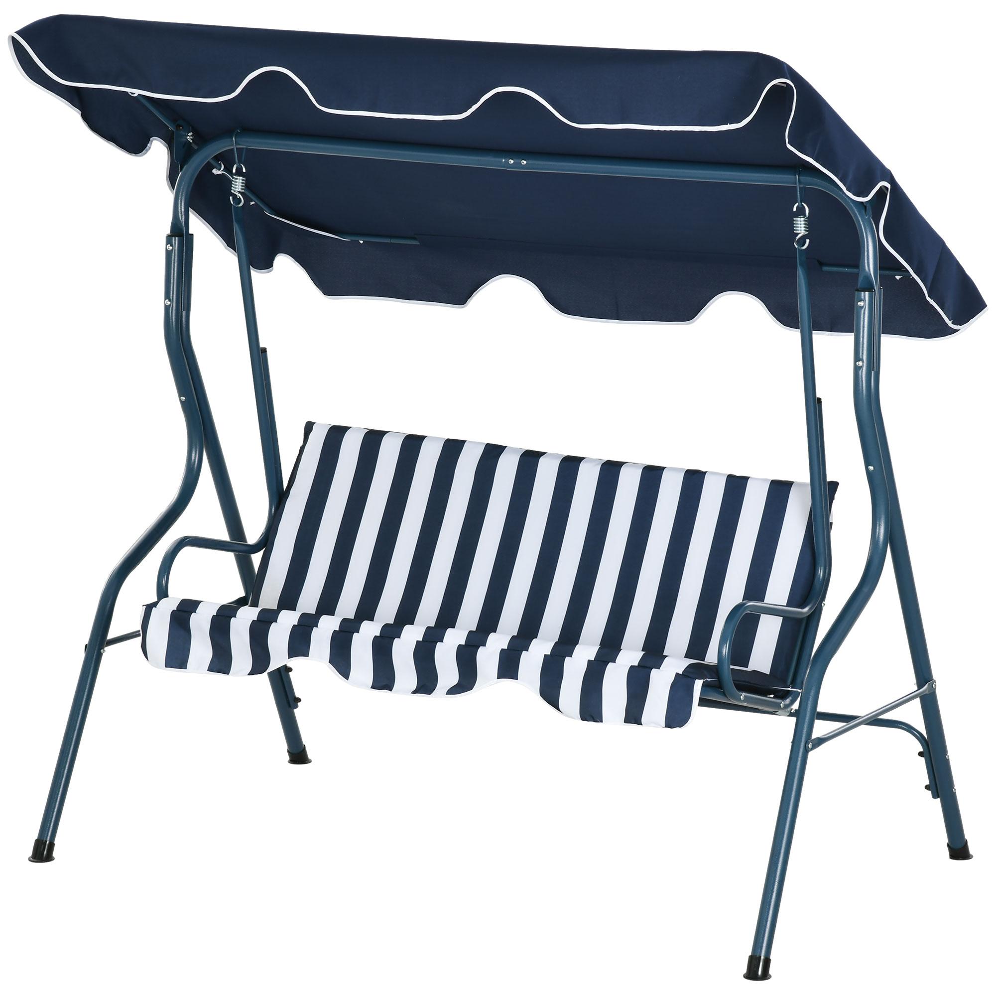 Blue Steel Canopy Swing with Adjustable Top, 3-Seater