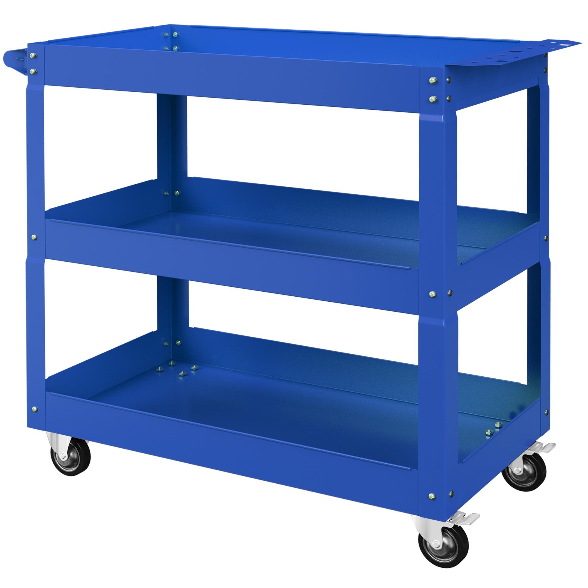 Blue 3 Tier Utility Cart, 330 lb Capacity, 32.7 in