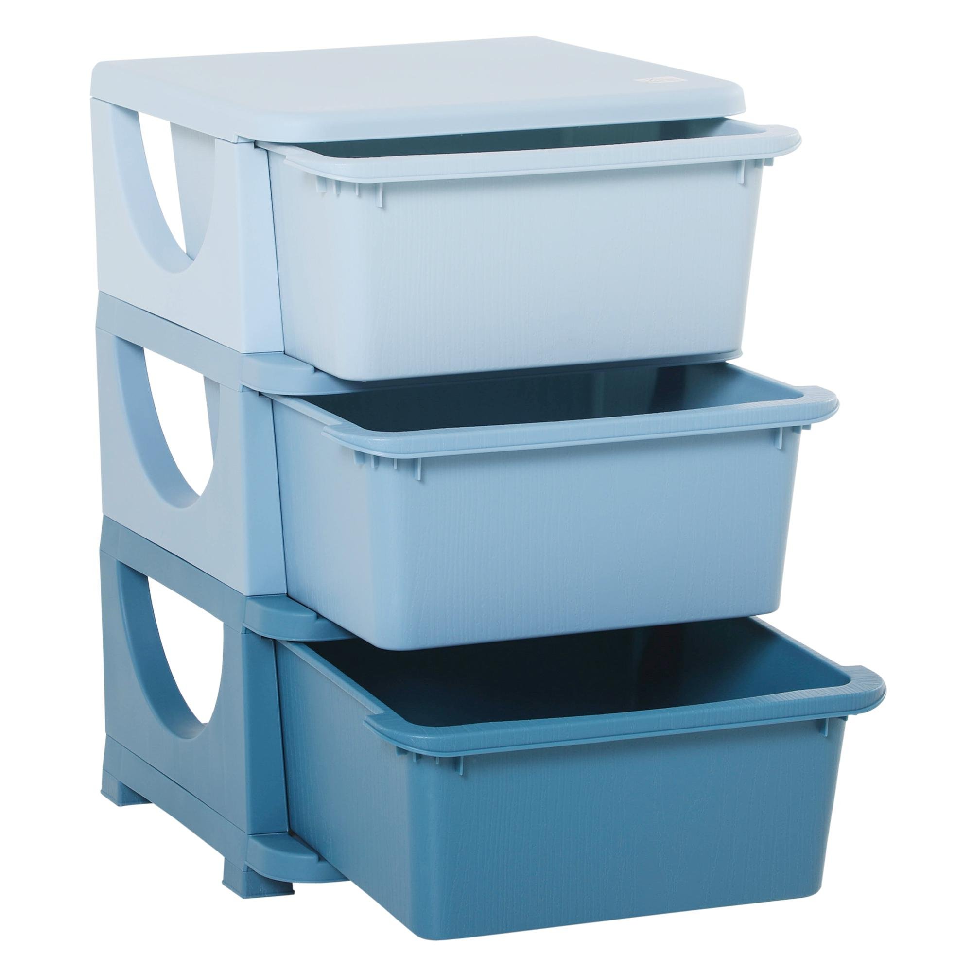 Blue 3 Drawer Toy Organizer with 16 L Bins
