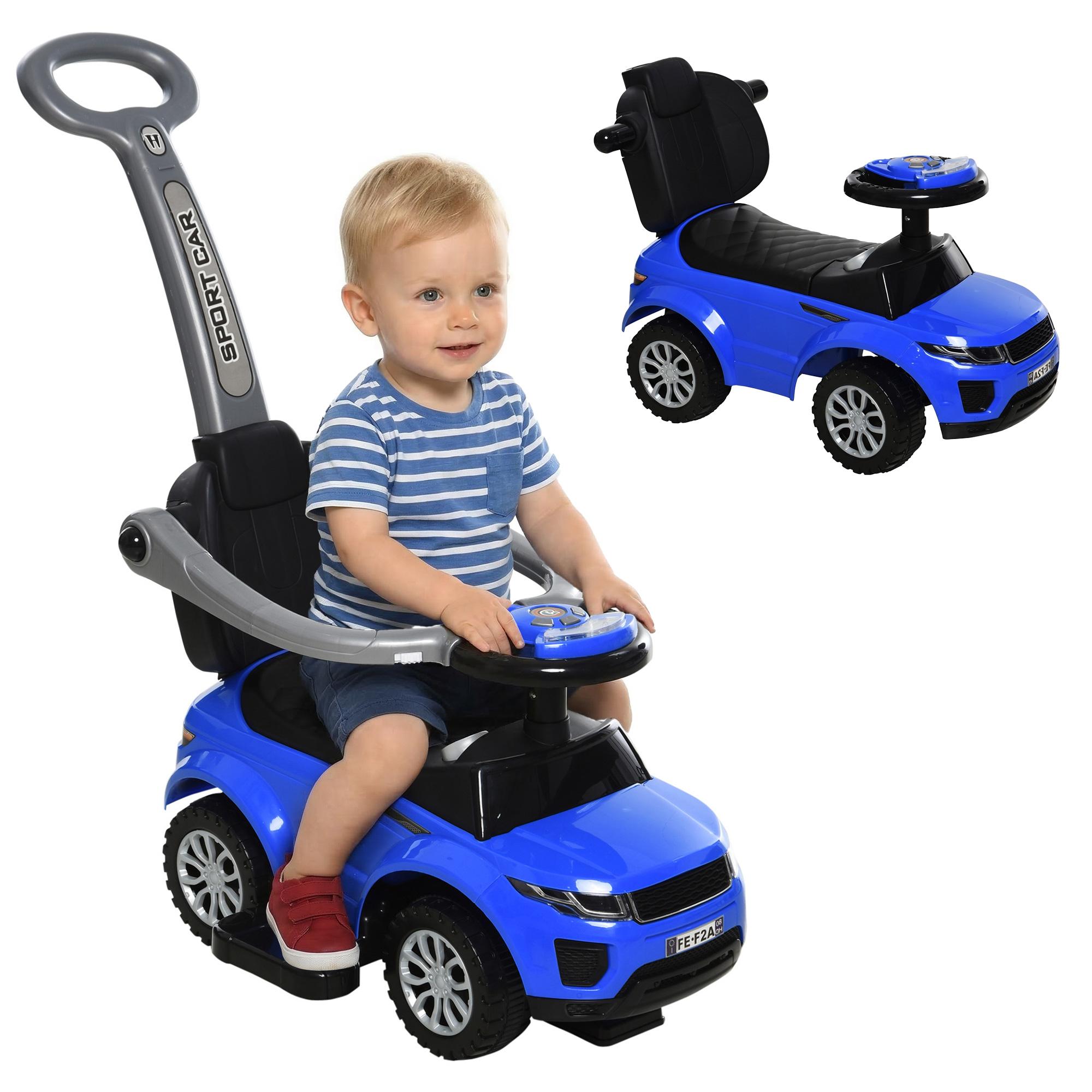 Blue Toddler Push Car with Steering Wheel and Music