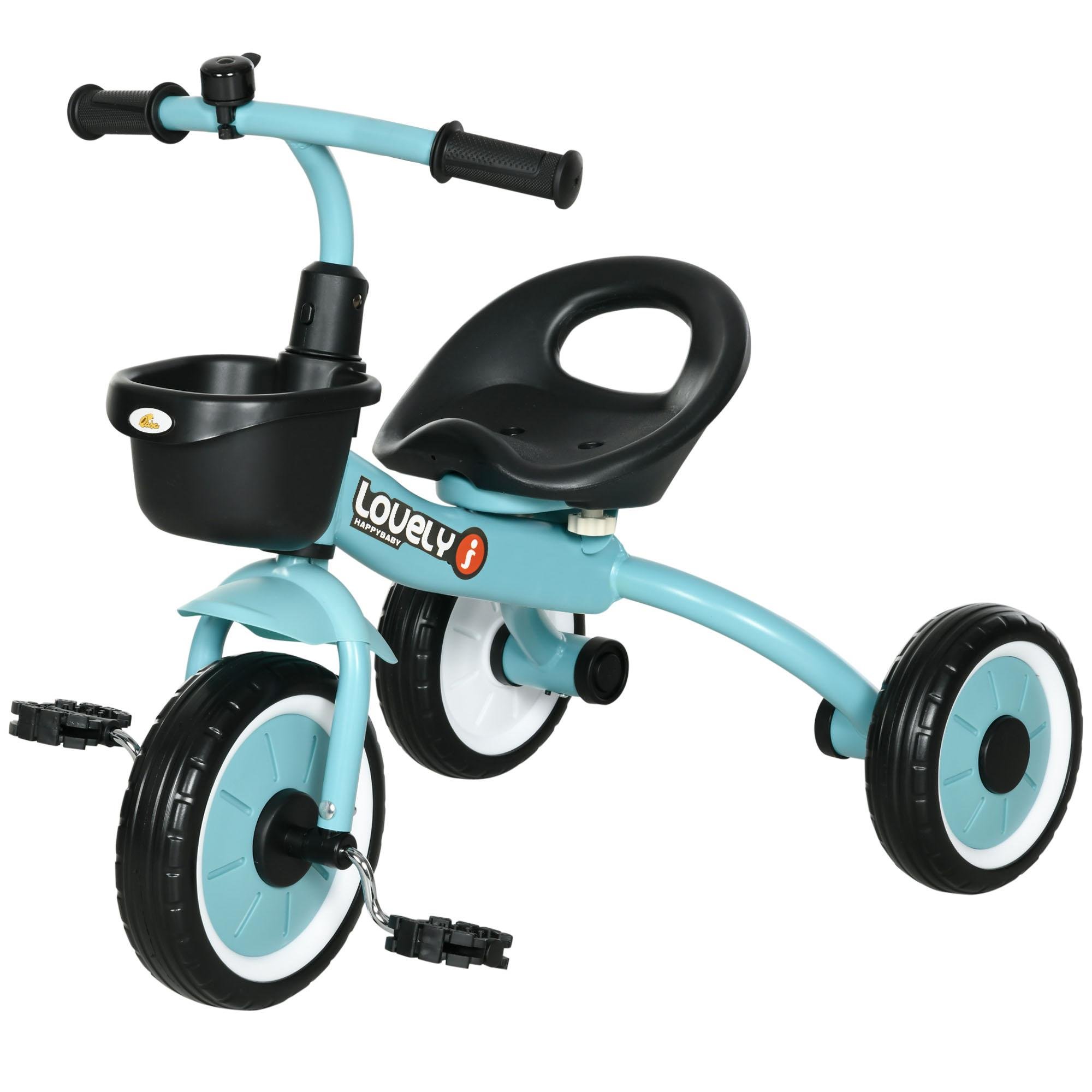 Blue EVA Wheel Toddler Tricycle with Bell and Basket