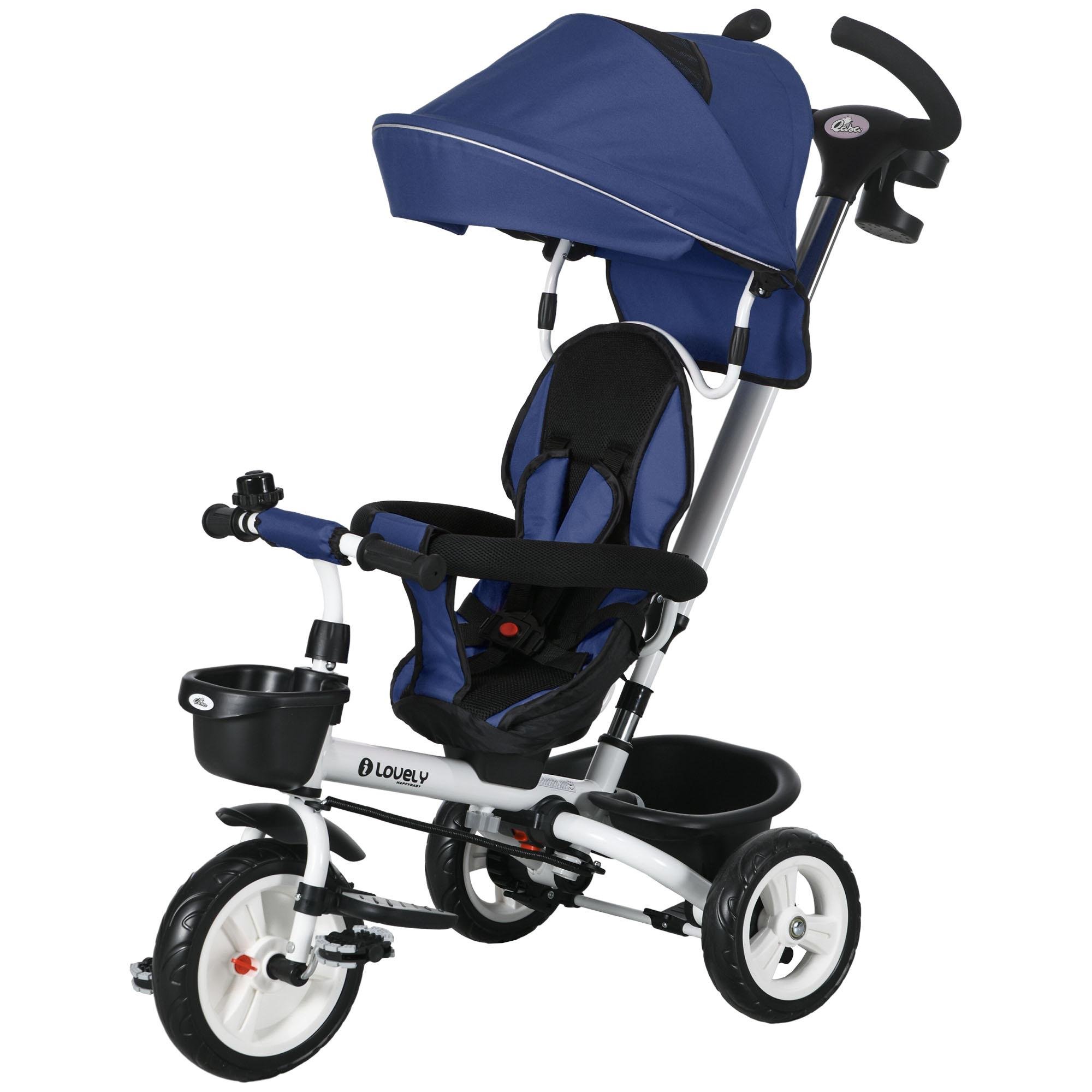 Blue Rotating Seat Tricycle with 6-in-1 Parent Control