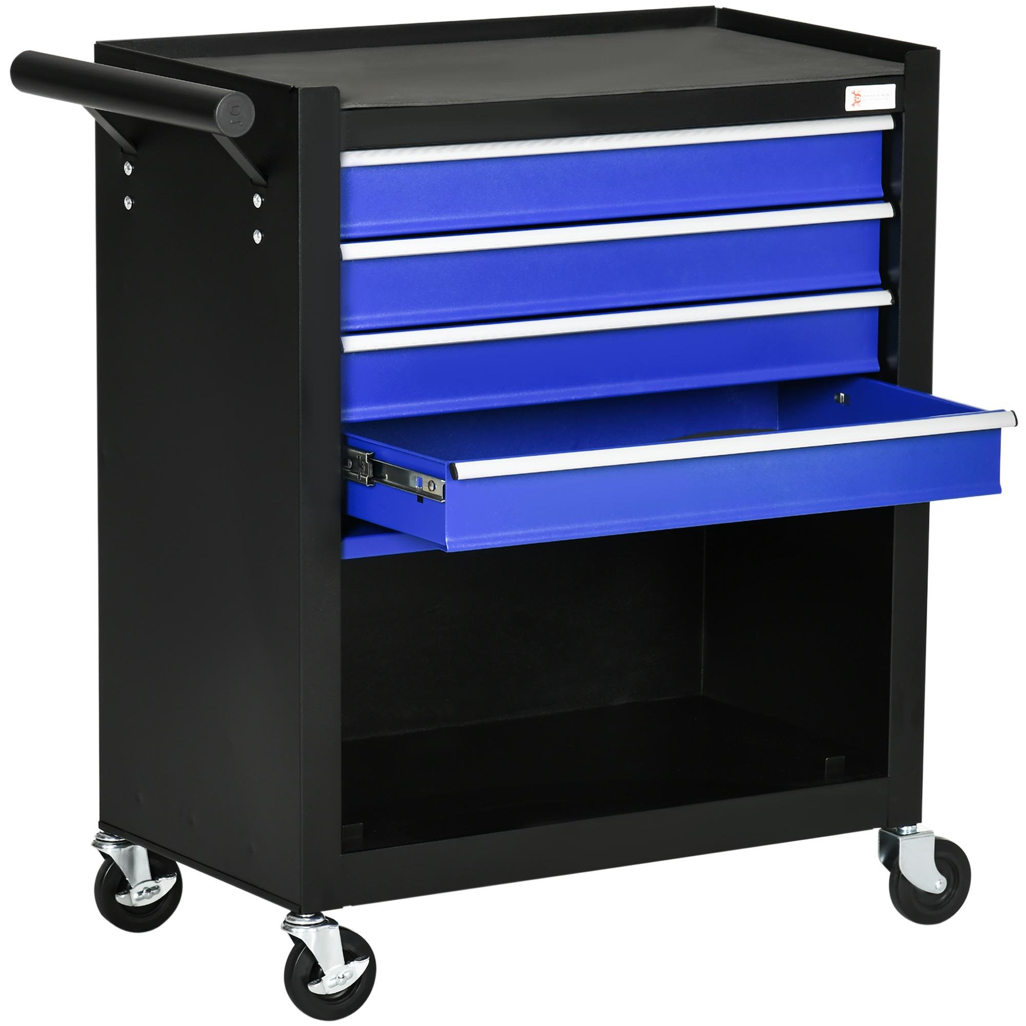 Blue Alloy Steel Tool Chest, 4-Drawer Rolling Organizer