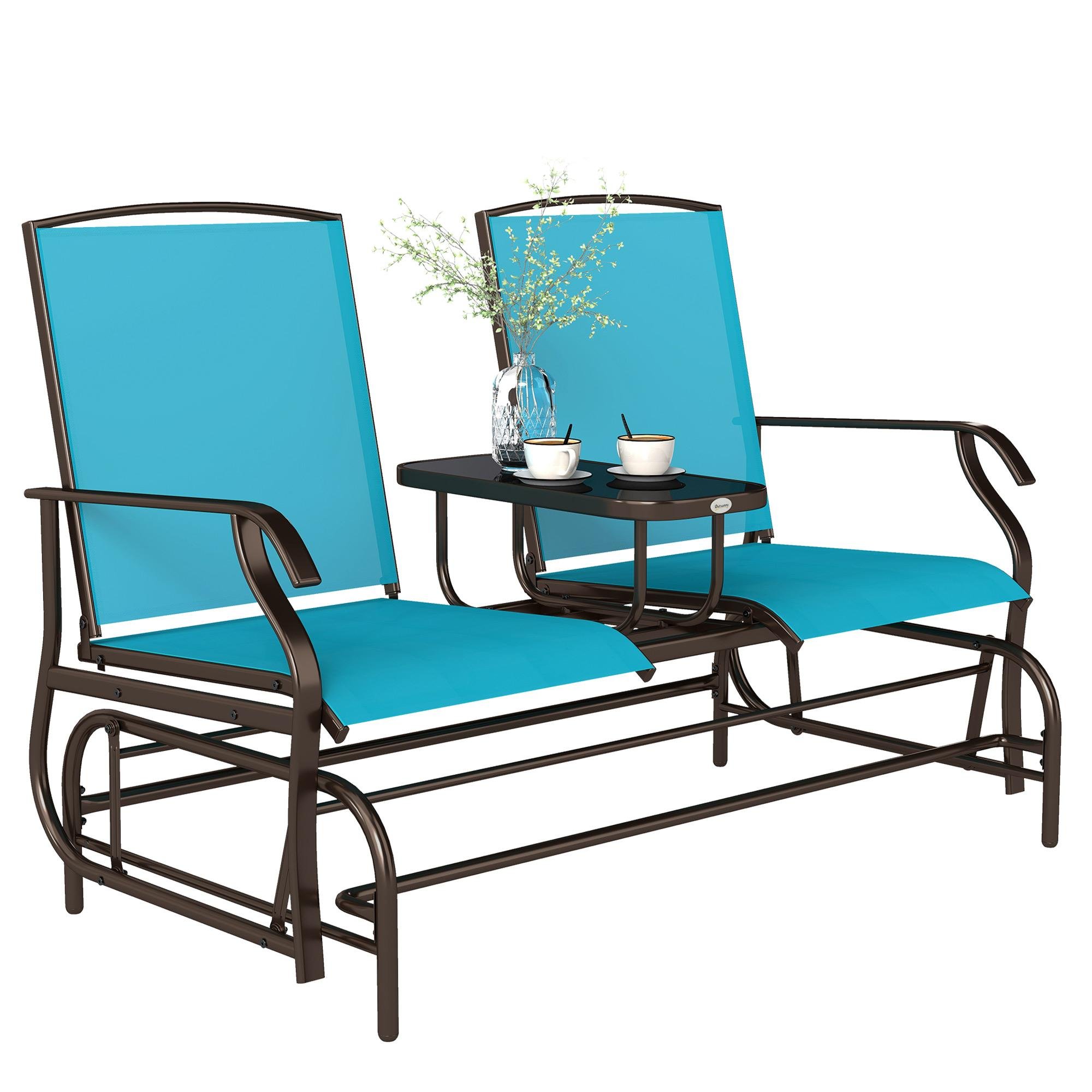 Blue Steel Double Glider with Tempered Glass Table