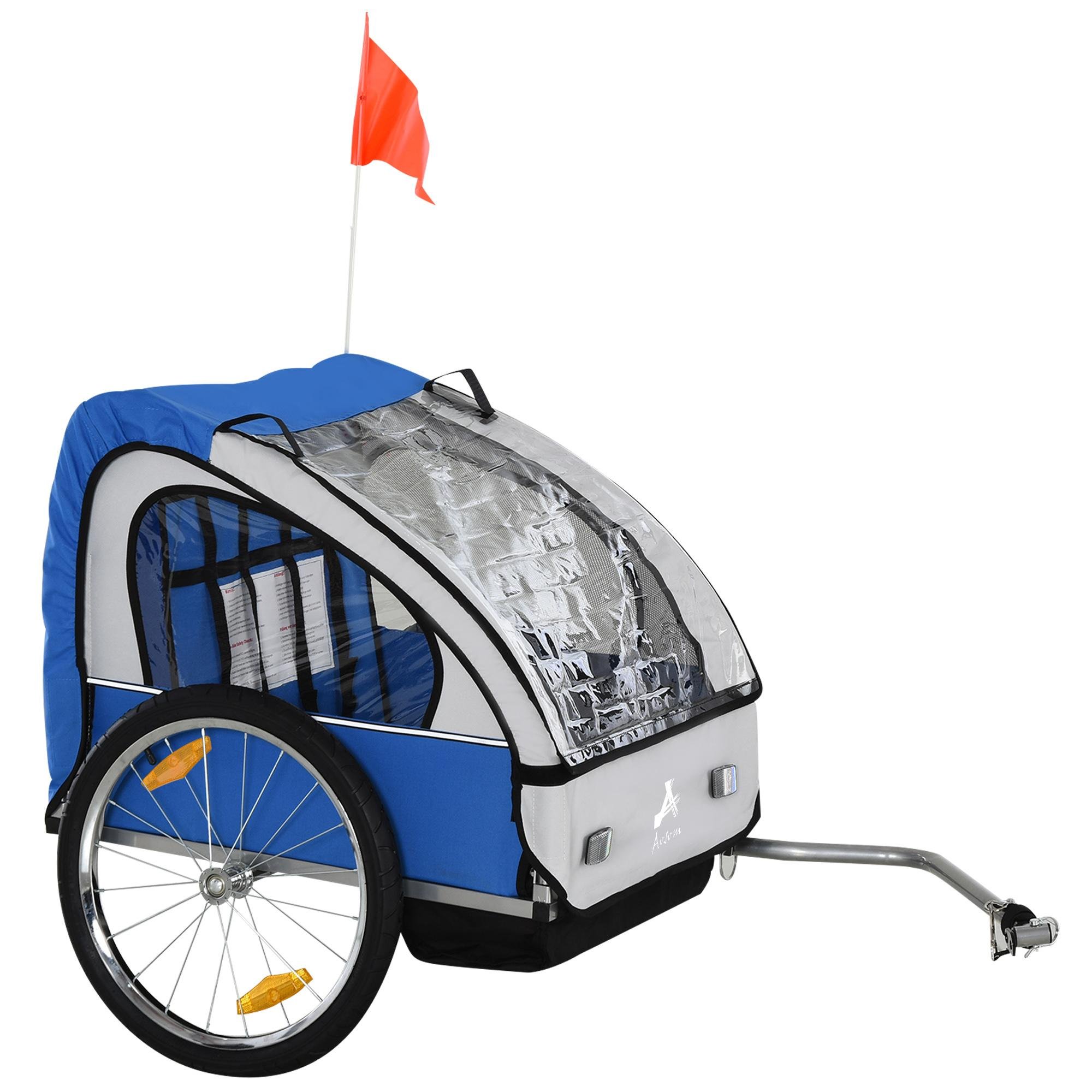 Blue Steel Two-Child Trailer with 5-Point Harnesses