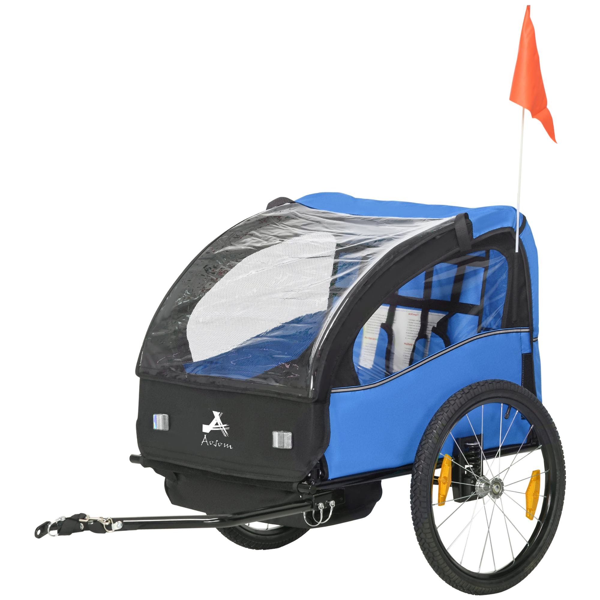 Blue Two Seat Bike Trailer with Storage for Kids