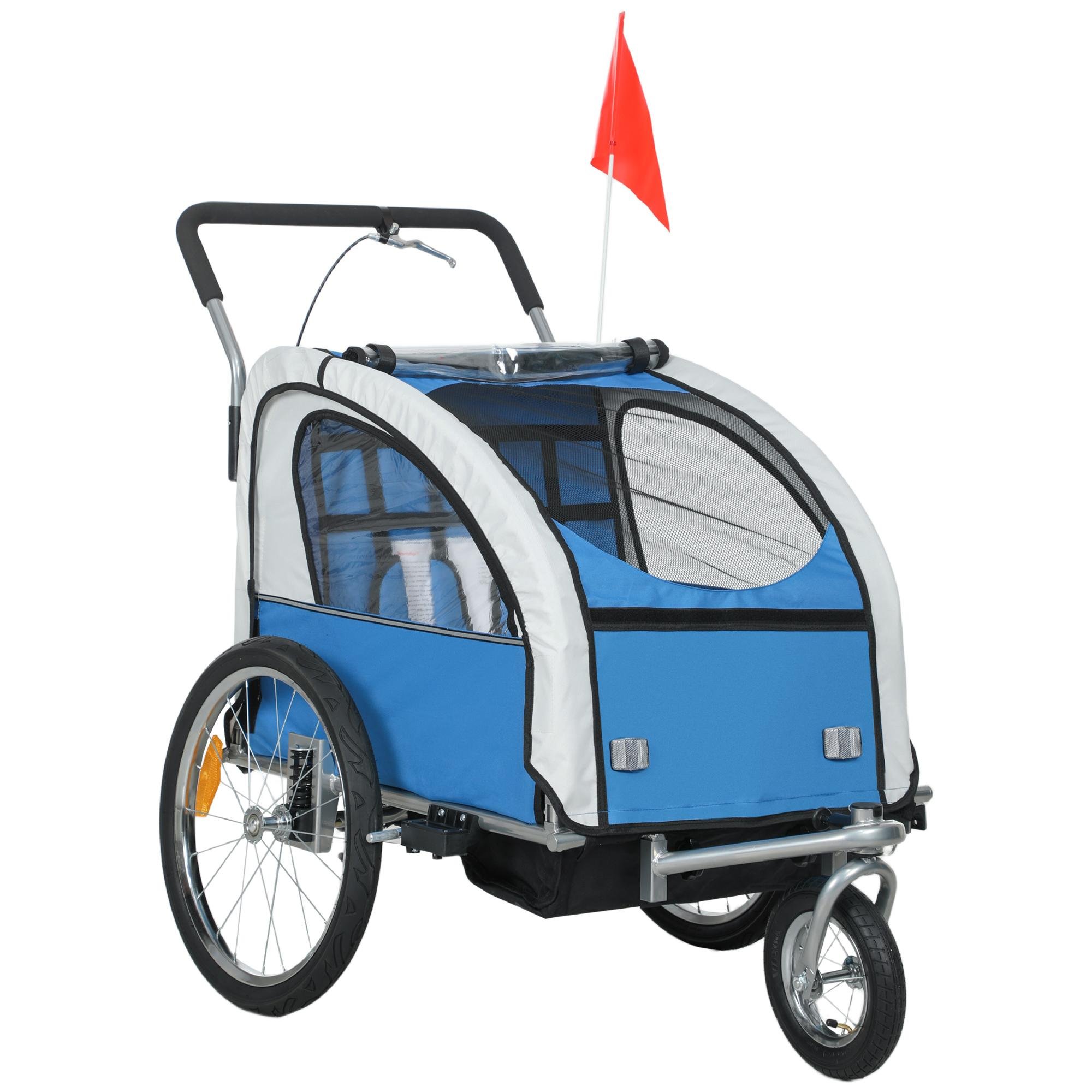 Blue Foldable Kids Bike Trailer, 2-in-1 Stroller