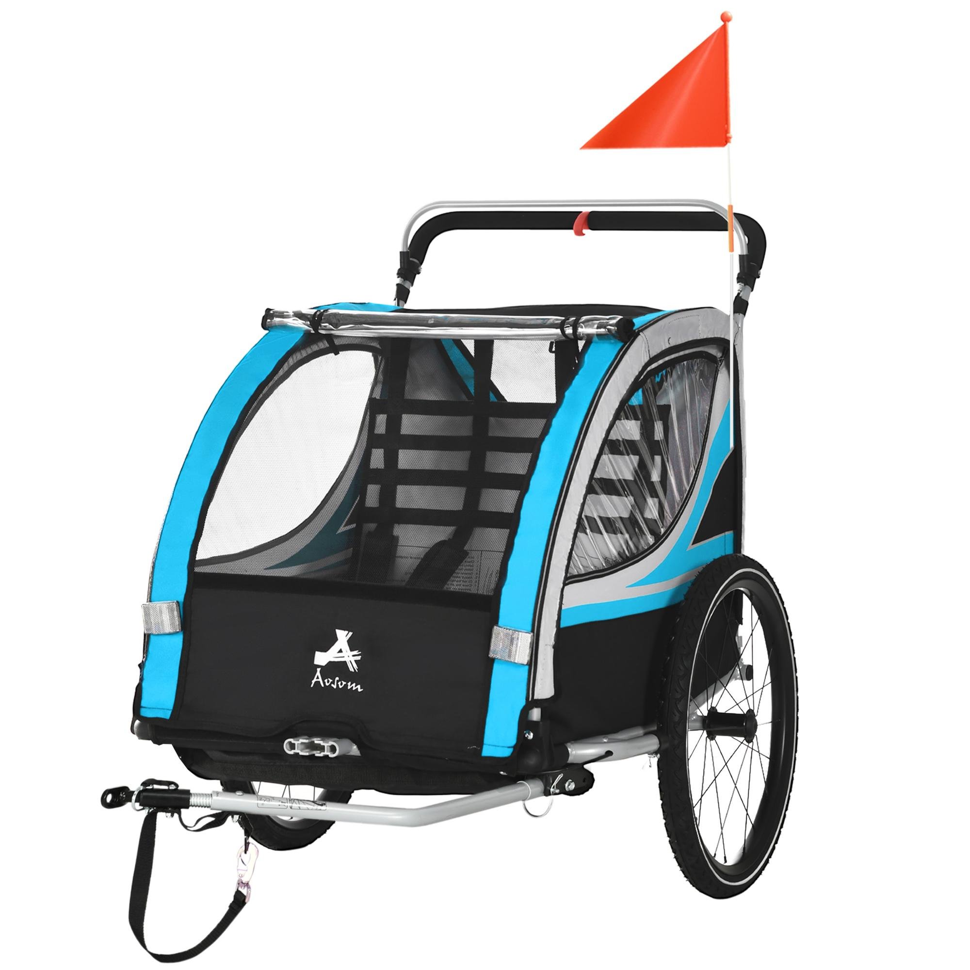 Blue 3-in-1 Bike Trailer for Kids with Two Seats
