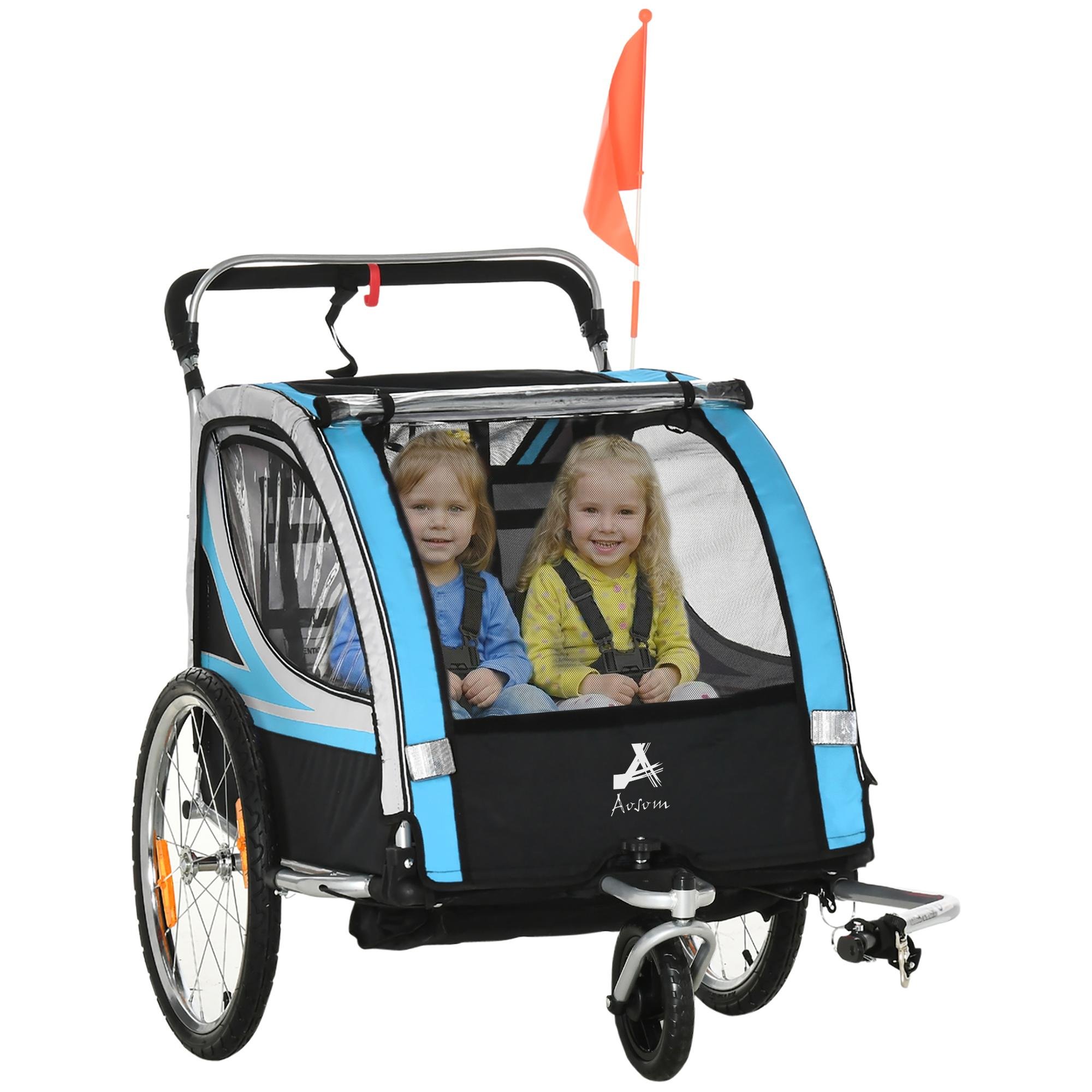 Blue Steel Kids Trailer, 2-in-1 Stroller for Two