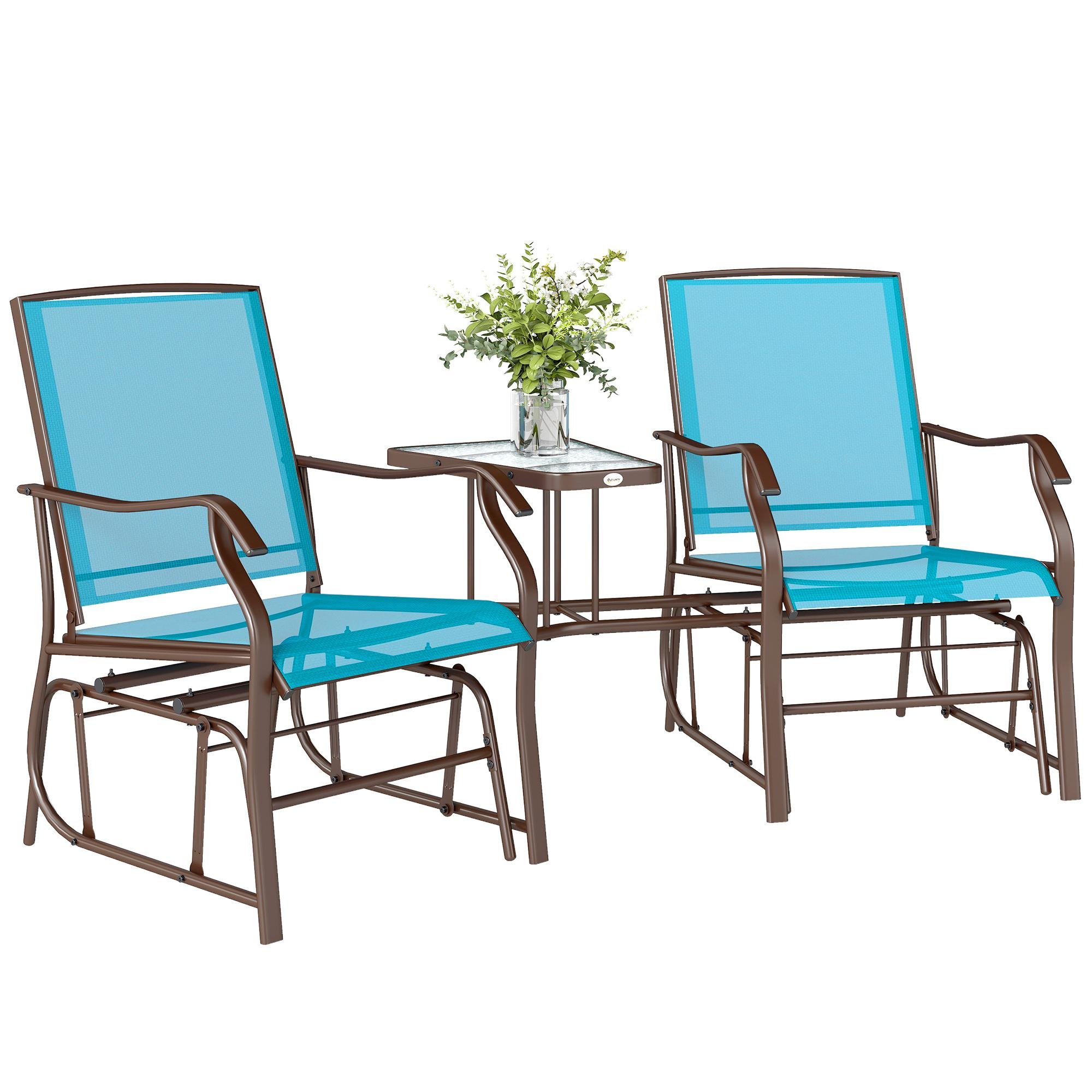 Blue Mesh Patio Glider with Middle Table