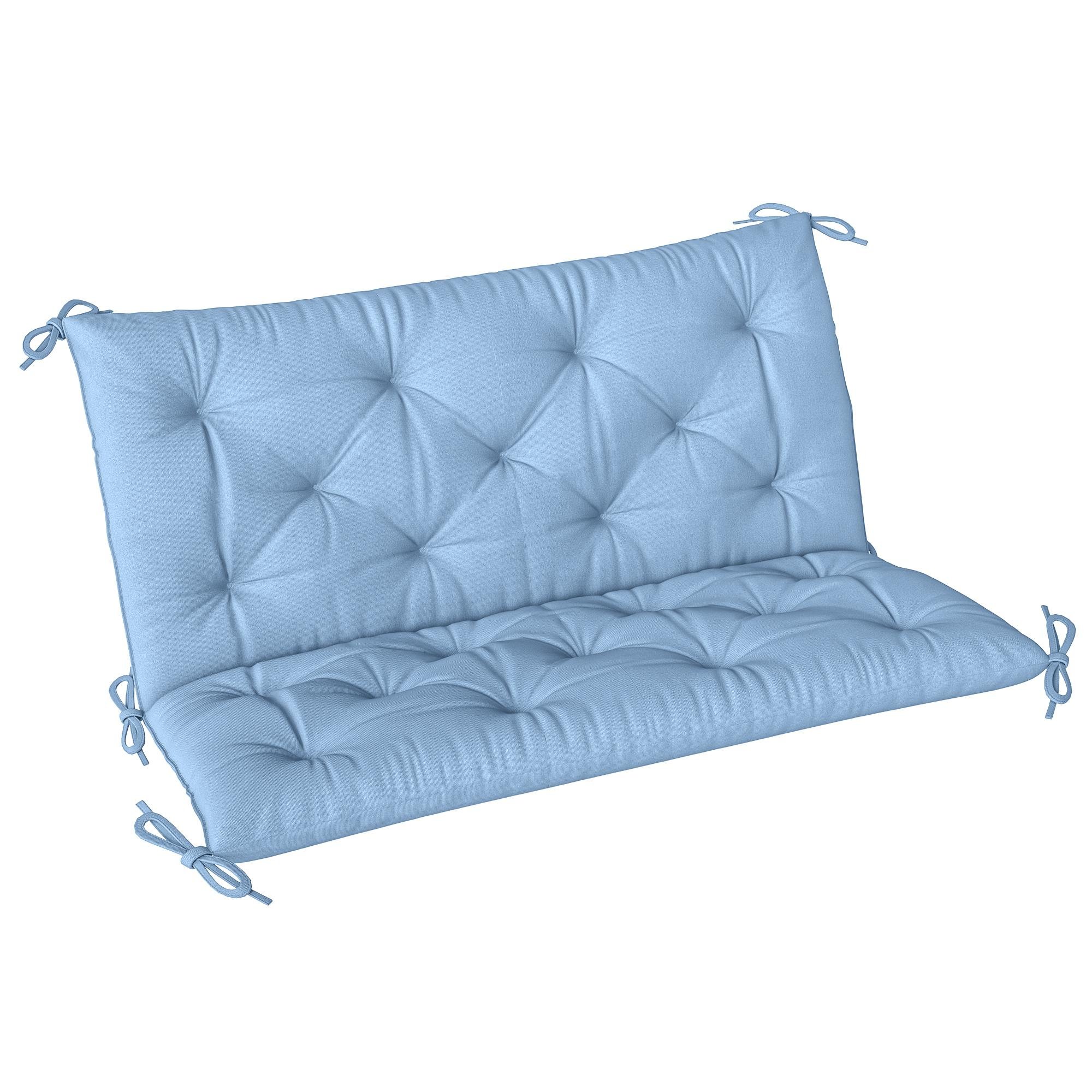 Blue Two Seater Bench Cushion with Backrest and Ties
