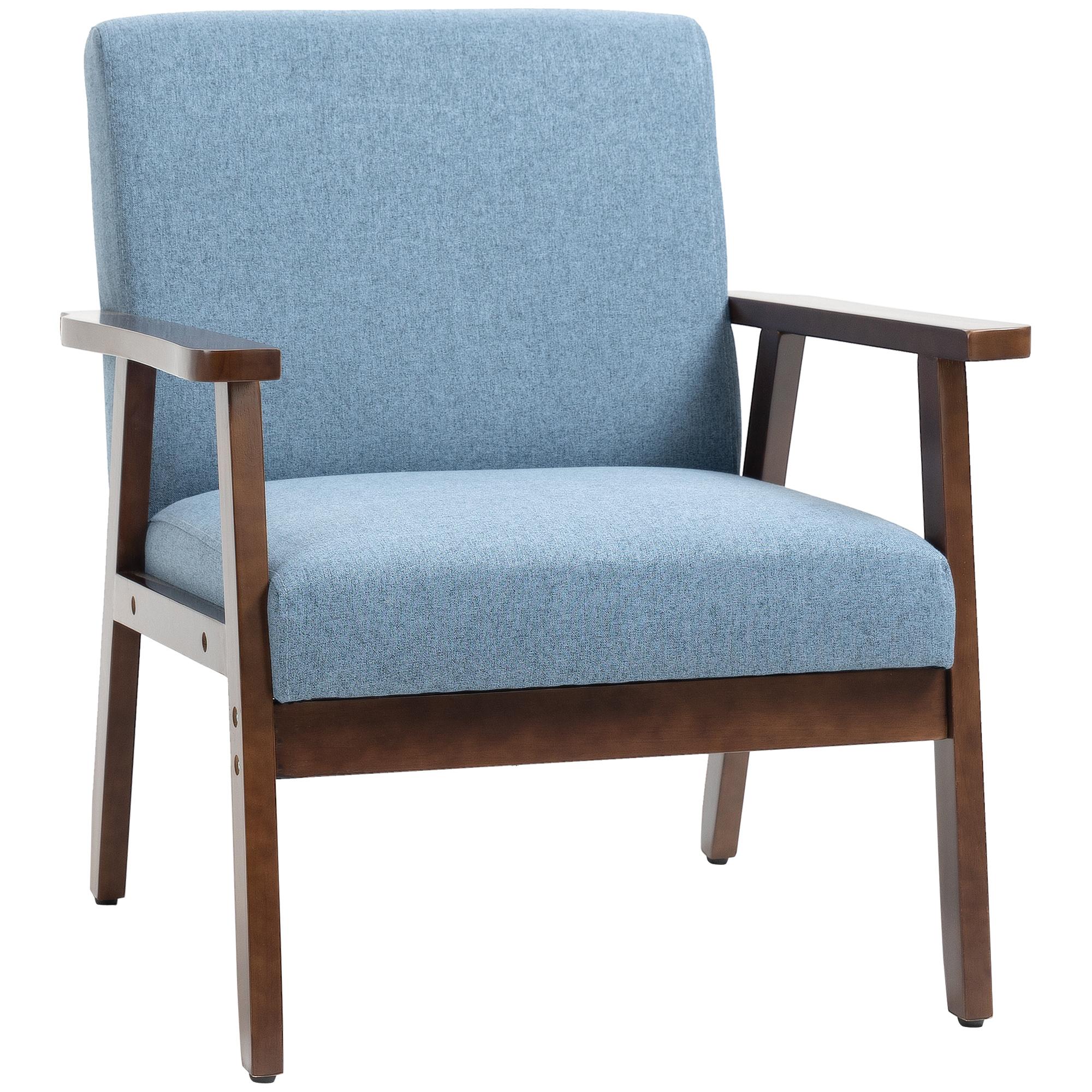 Blue Linen Feel Accent Chair with Adjustable Feet