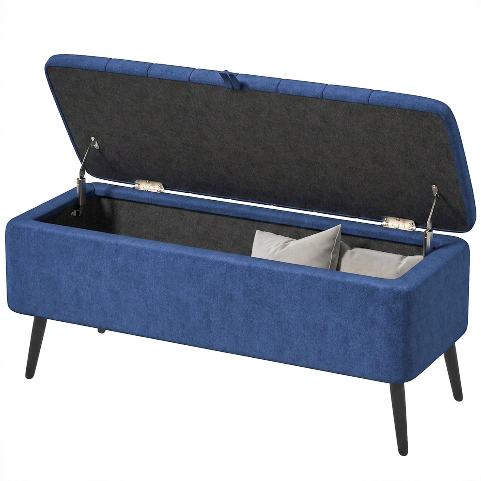 Blue Polyester Storage Bench with Hidden Storage 40.2-Inch