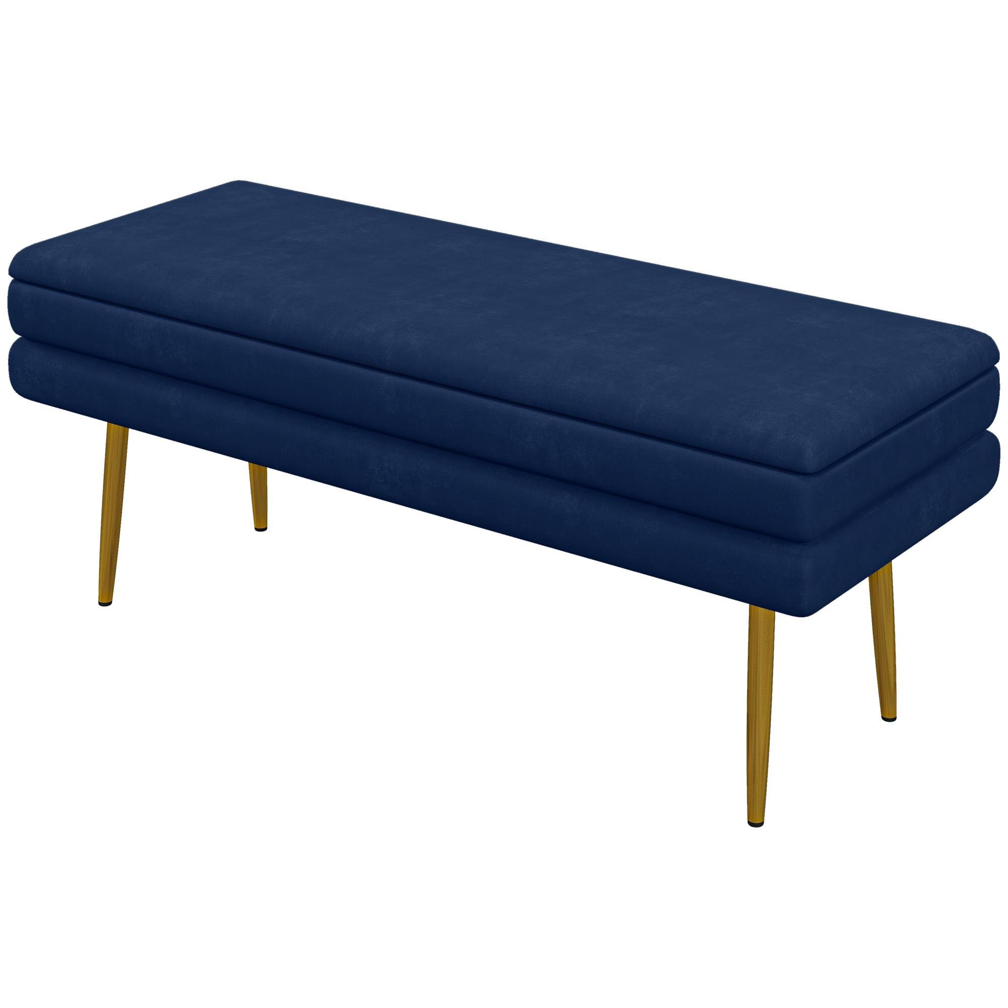 Blue Velvet Ottoman Bench with Hidden Storage, 39.4-Inch