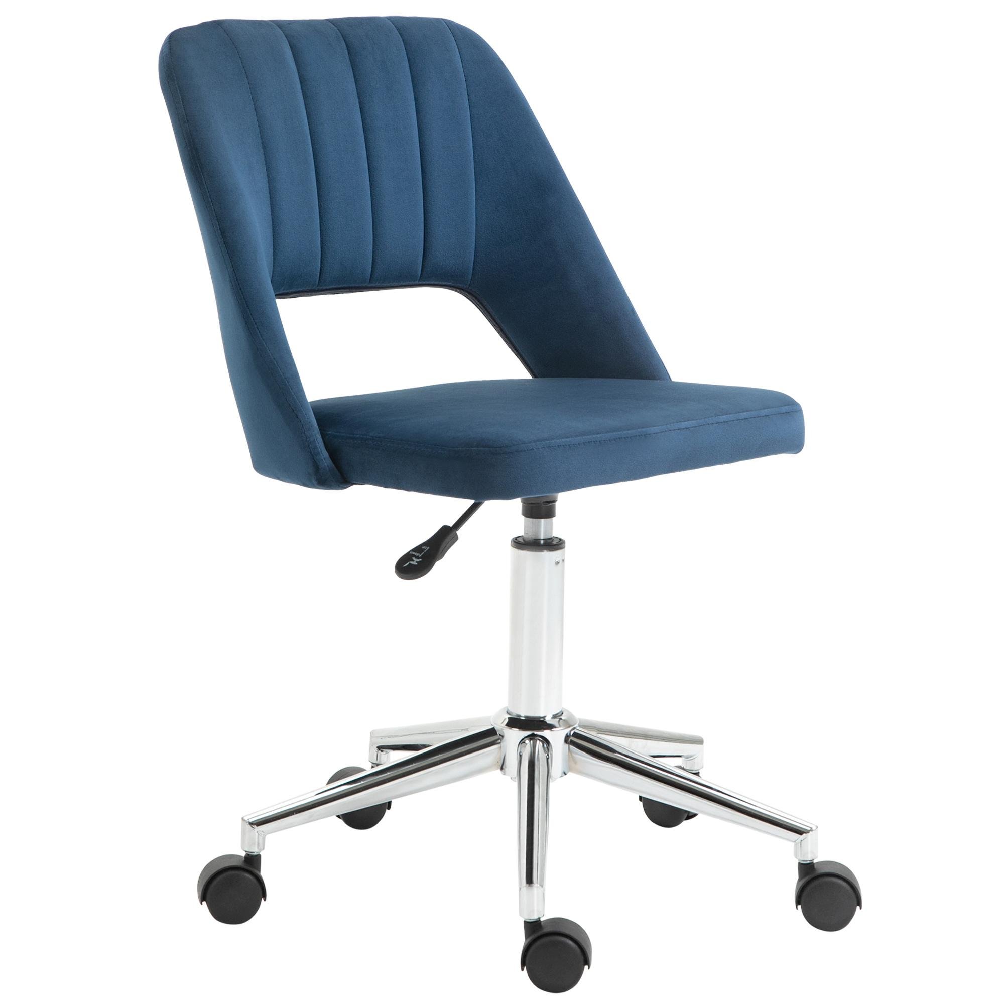 Blue Velvet Office Chair with Adjustable Height