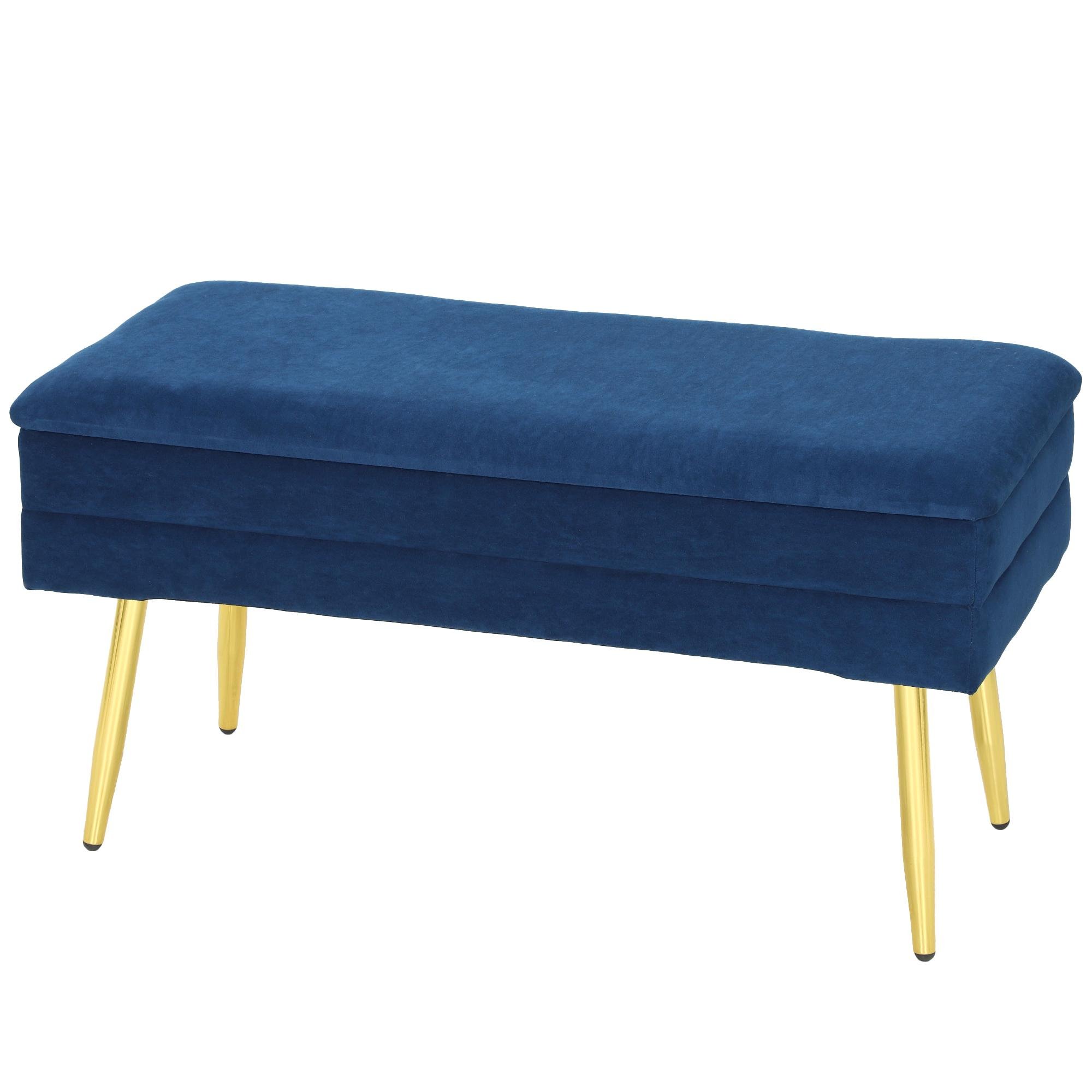 Blue Velvet Storage Bench with Hidden Storage, 31.3 in