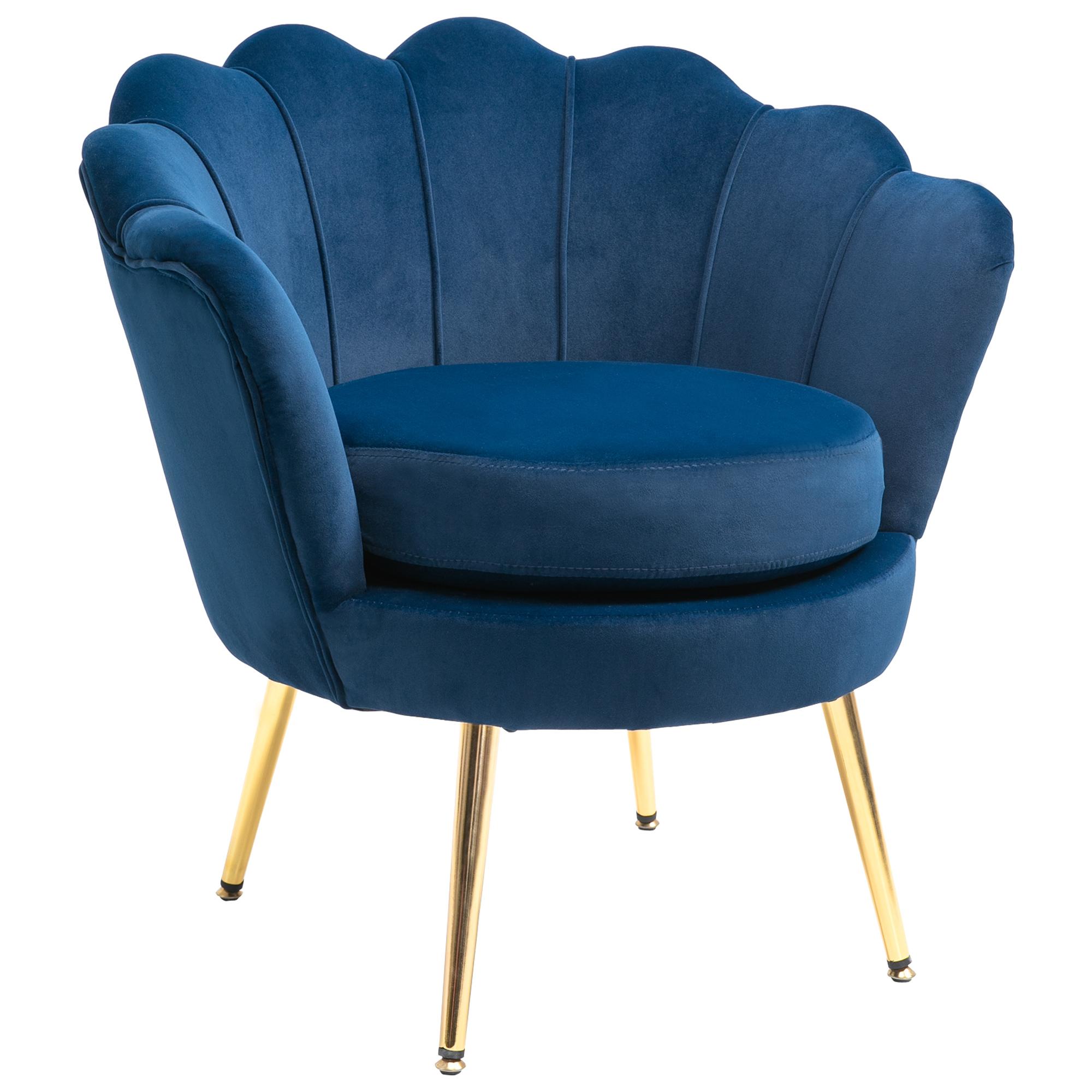 Blue Velvet-Touch Accent Chair with Lotus Back for Living Rooms