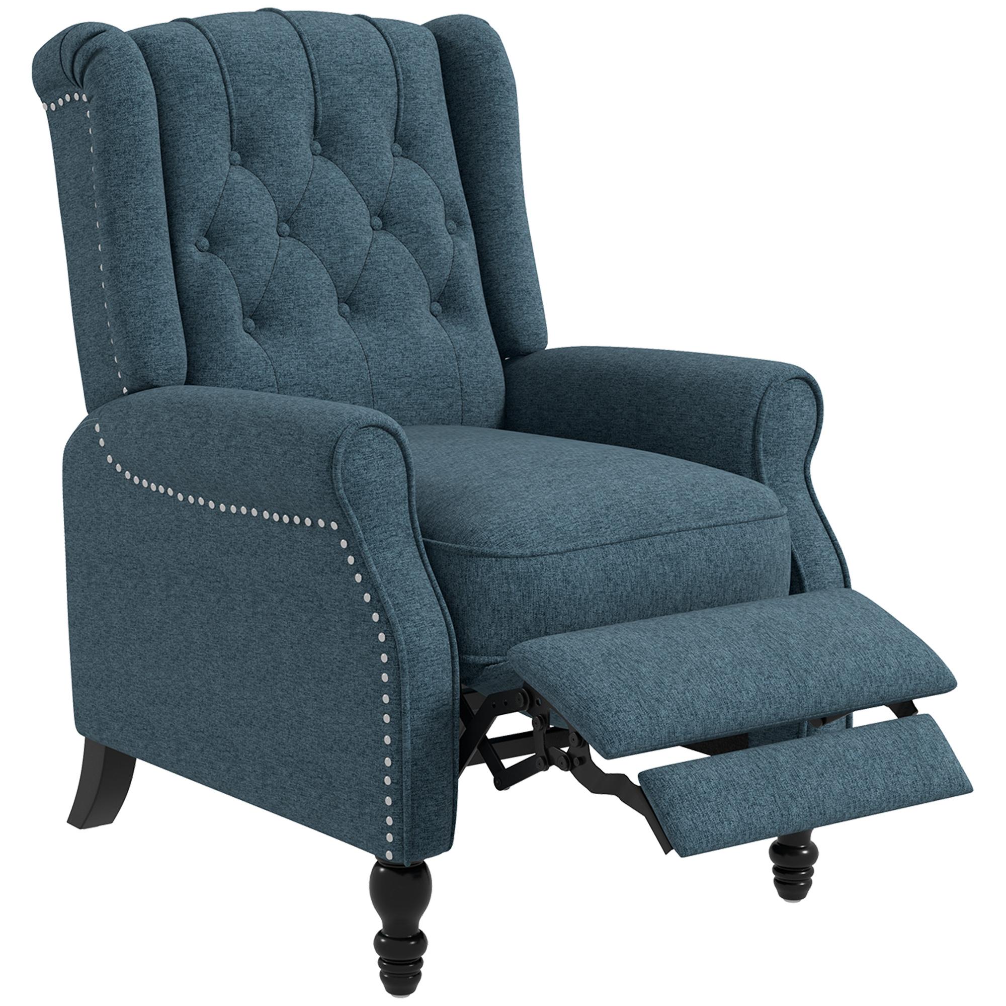 Blue Linen-Feel Wingback Recliner with Footrest, 150°
