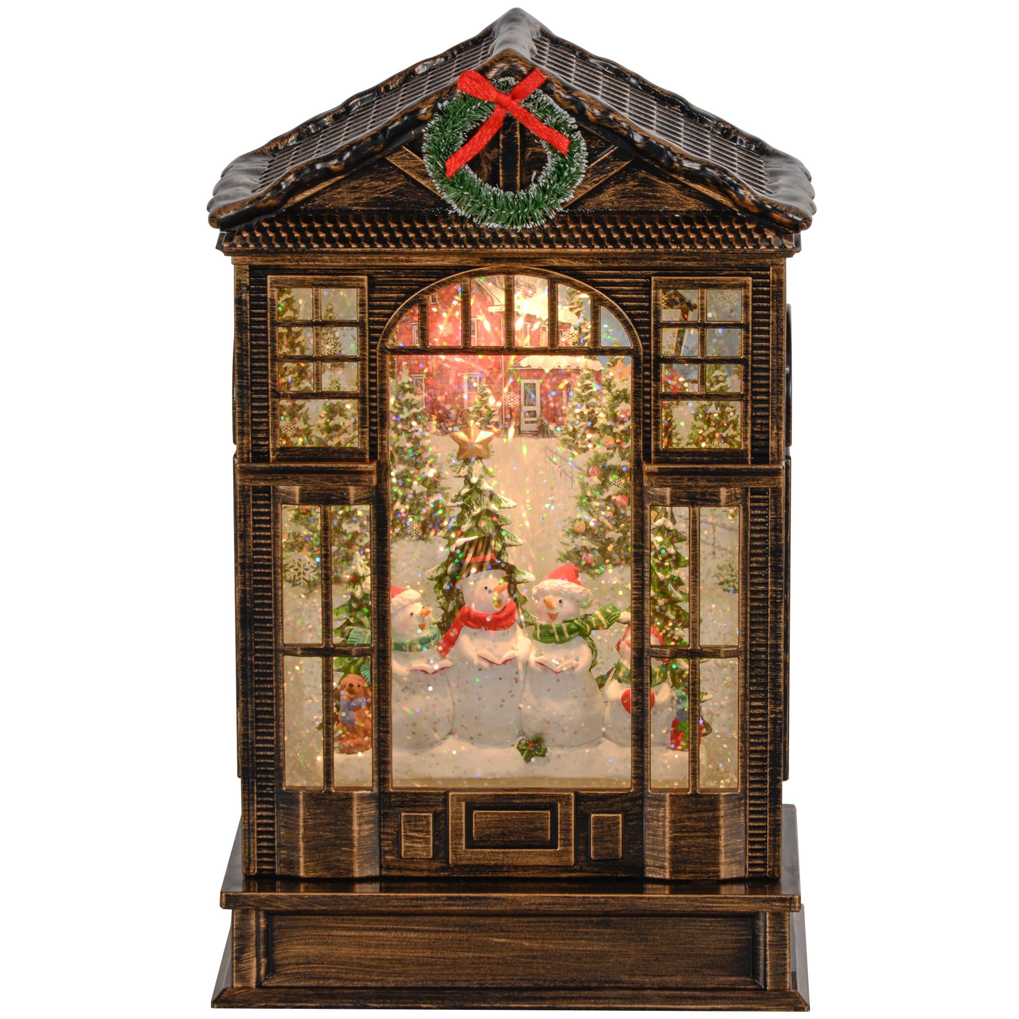 Musical Snow Globe Lantern with Lights, Bronze